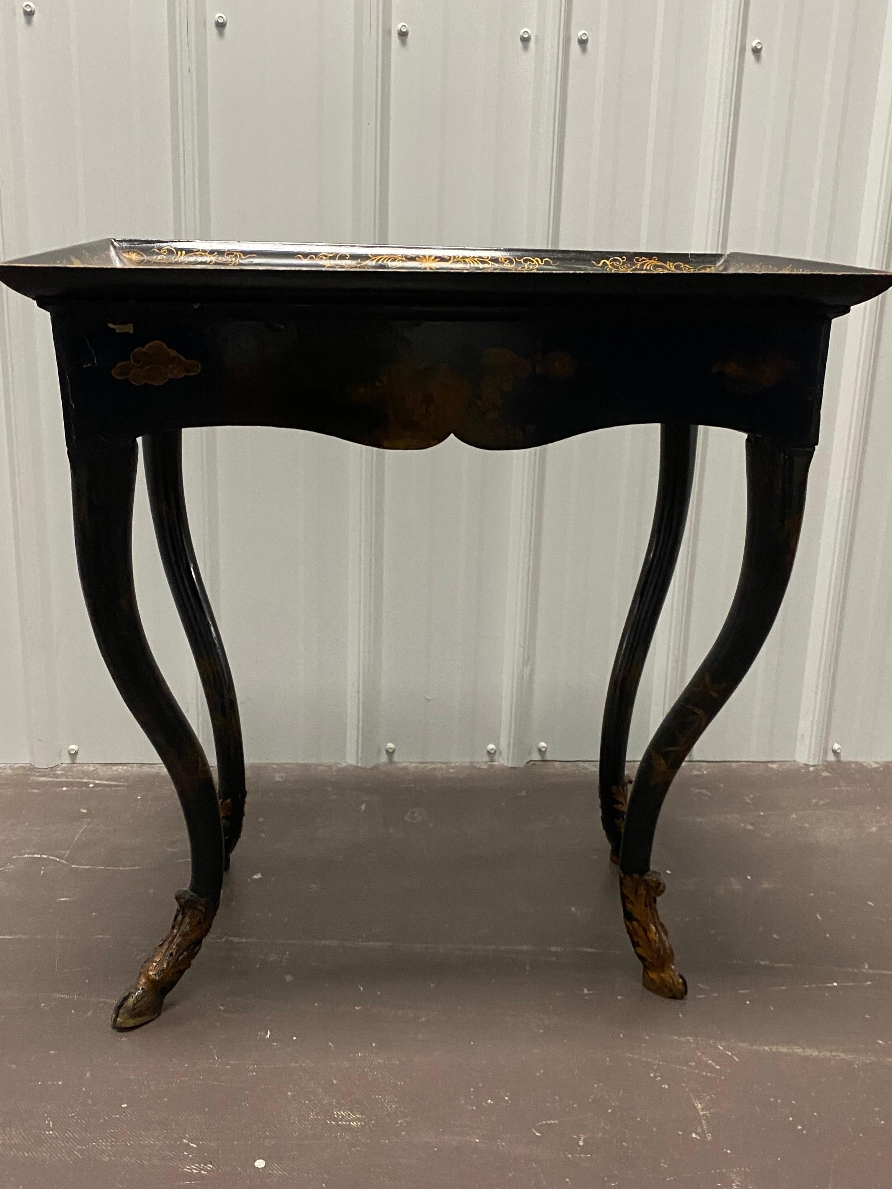 18th C. Venetian Rococo Black Lacquered Table Sourced by Parish Hadley For Sale 9