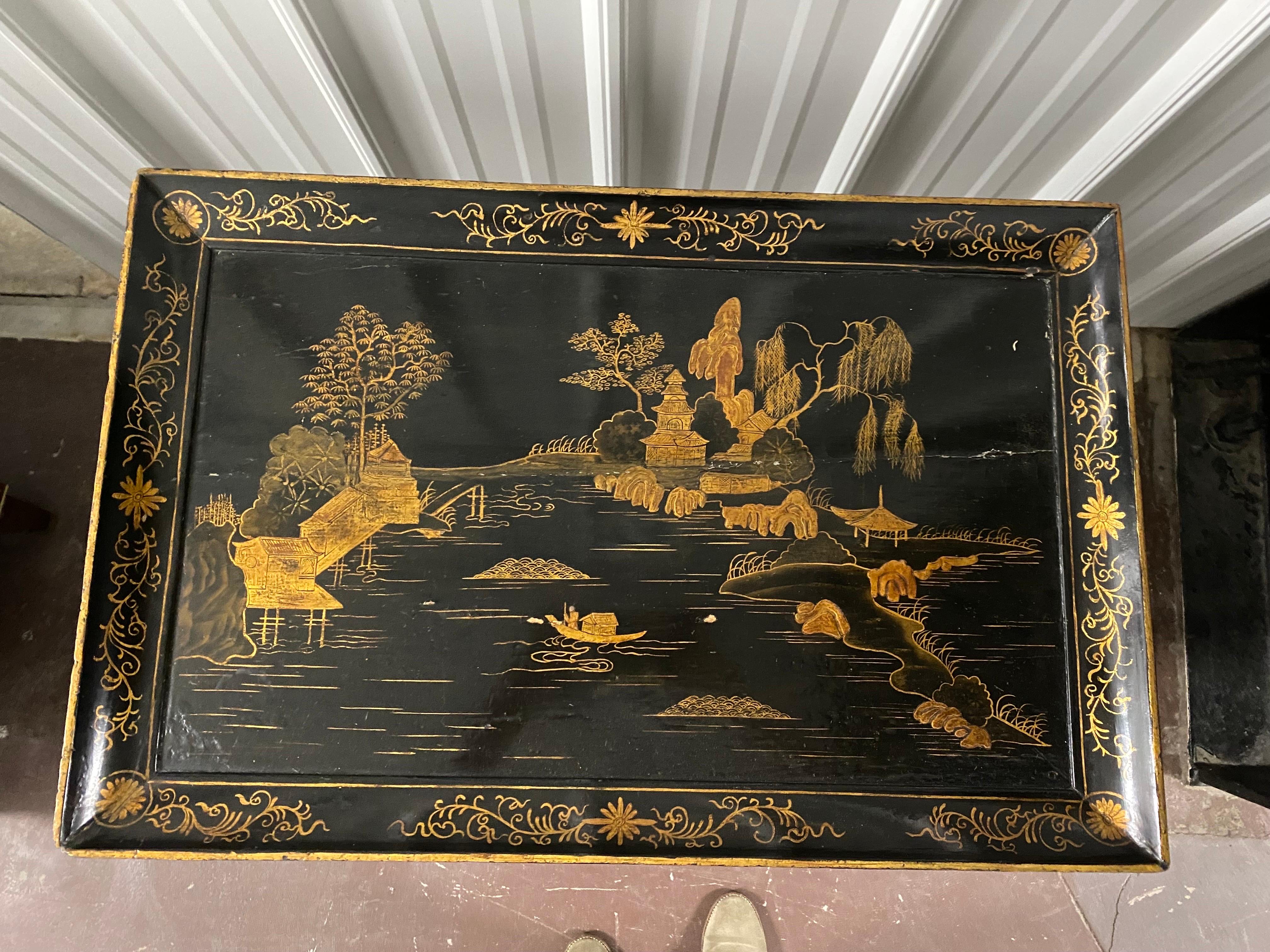 18th C. Venetian Rococo Black Lacquered Table Sourced by Parish Hadley For Sale 12