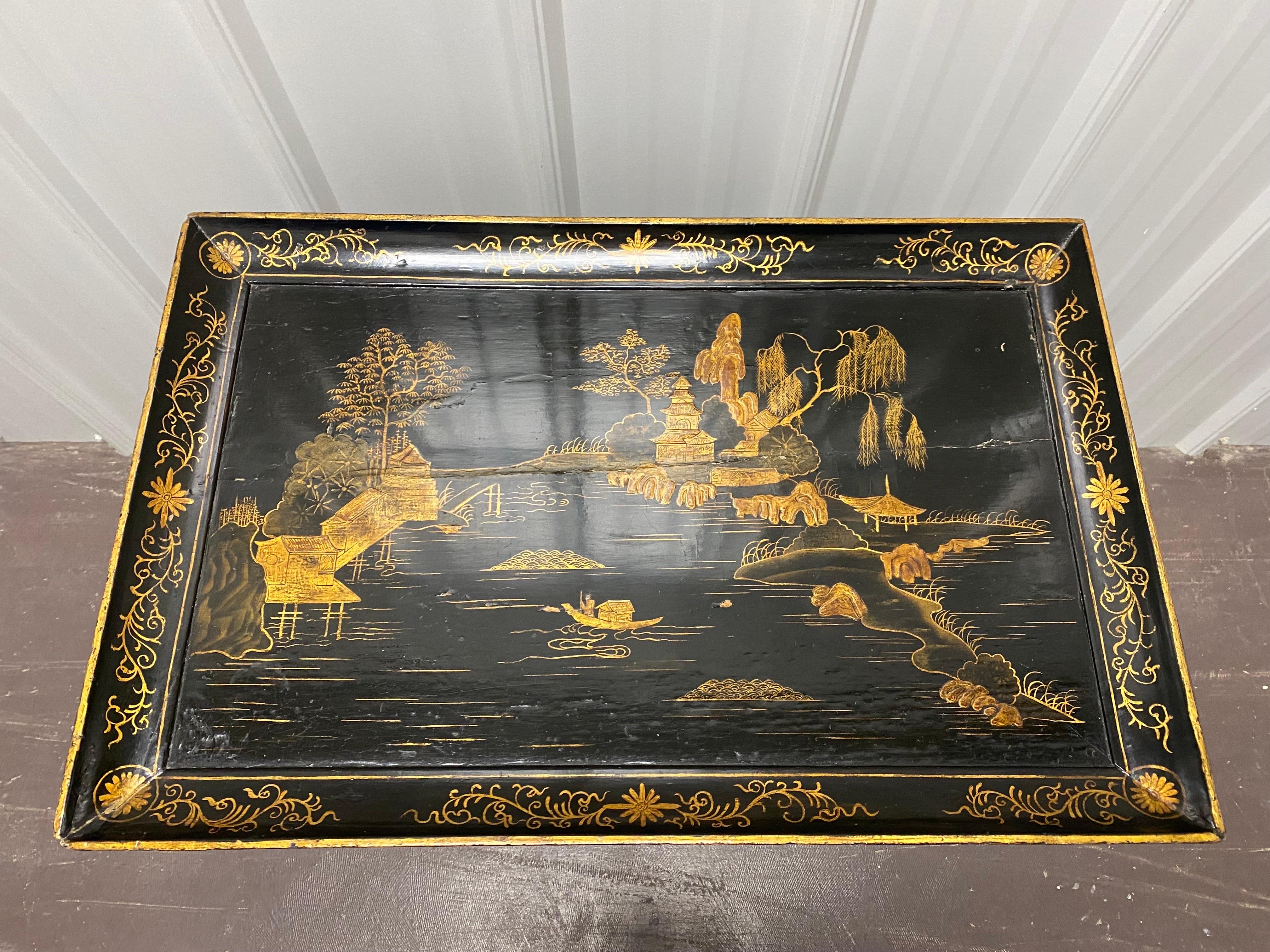 18th C. Venetian Rococo Black Lacquered Table Sourced by Parish Hadley For Sale 13