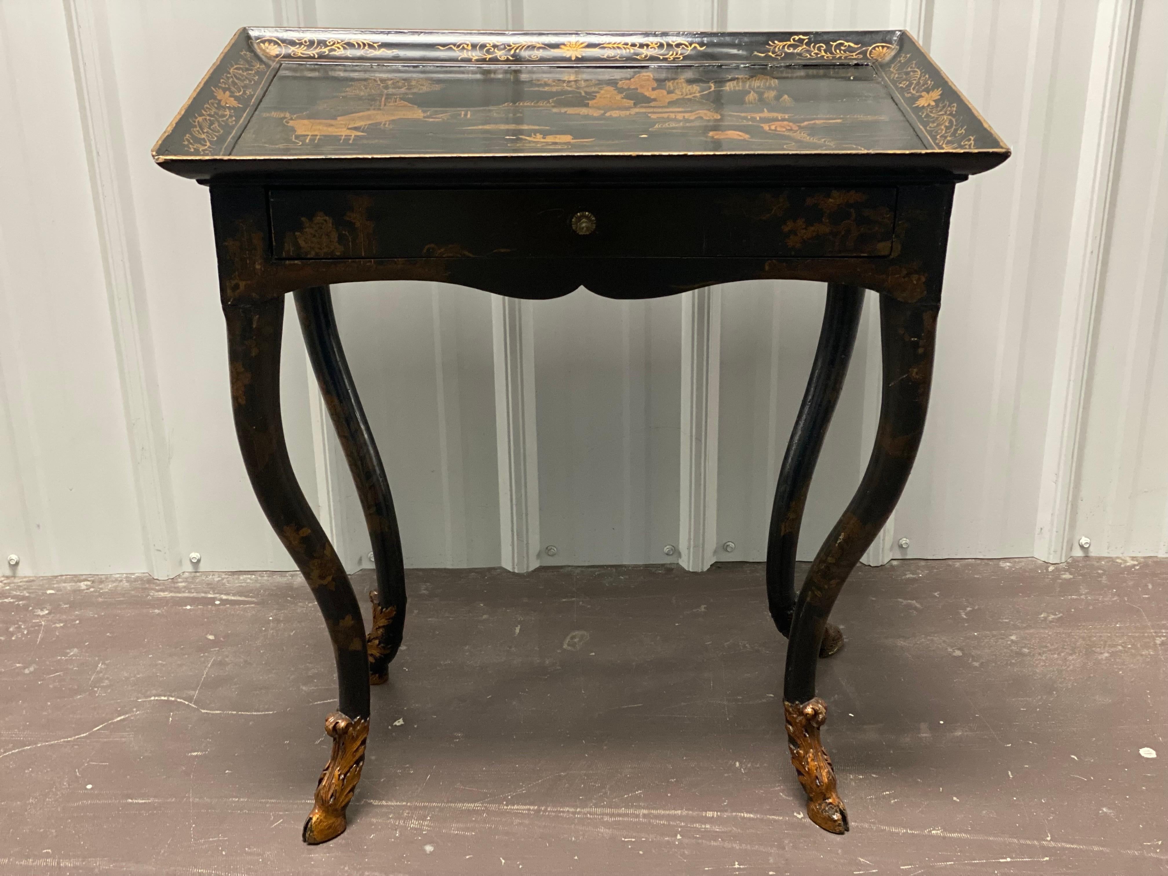 18th Century and Earlier 18th C. Venetian Rococo Black Lacquered Table Sourced by Parish Hadley For Sale