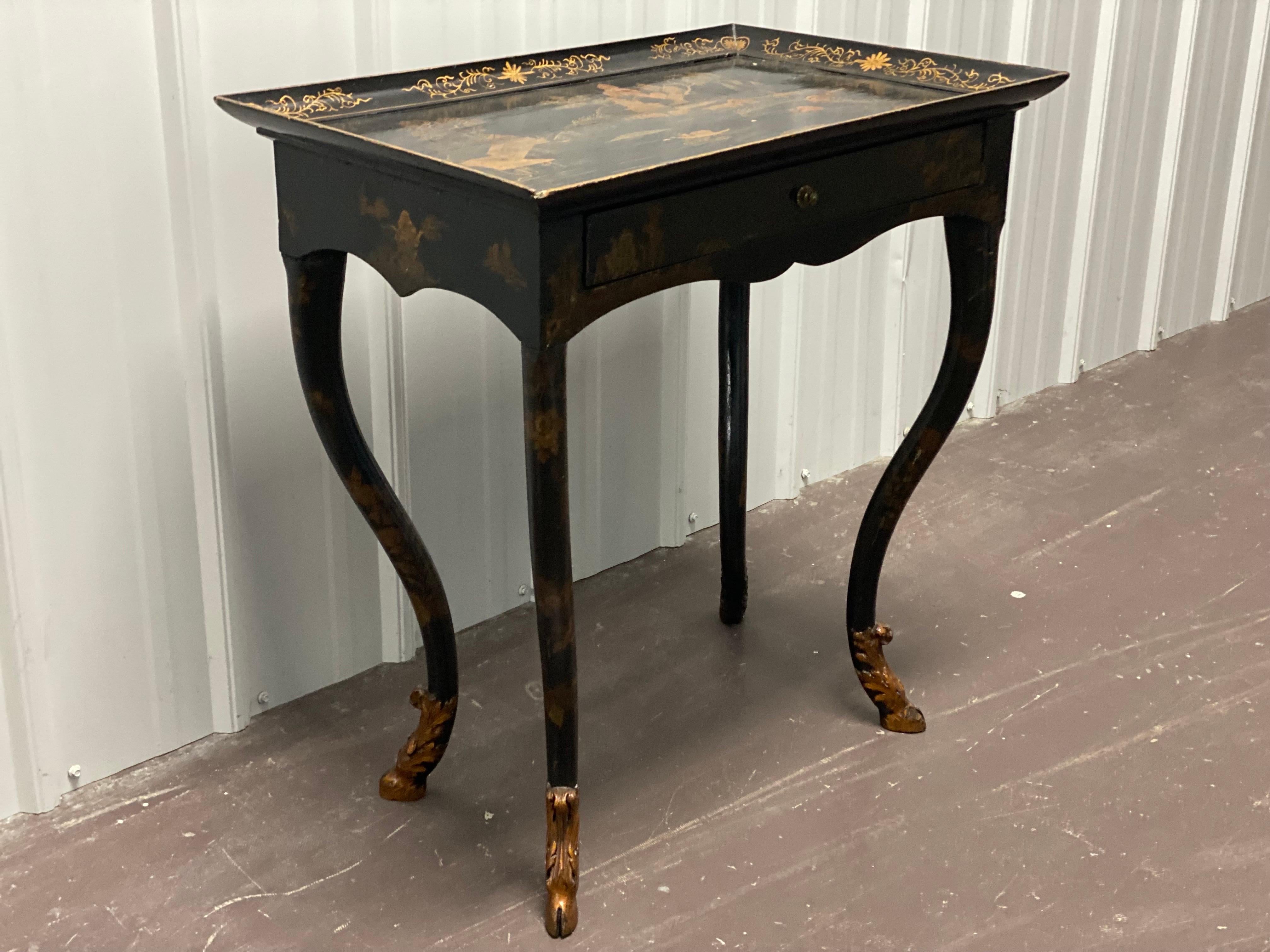 18th C. Venetian Rococo Black Lacquered Table Sourced by Parish Hadley For Sale 1