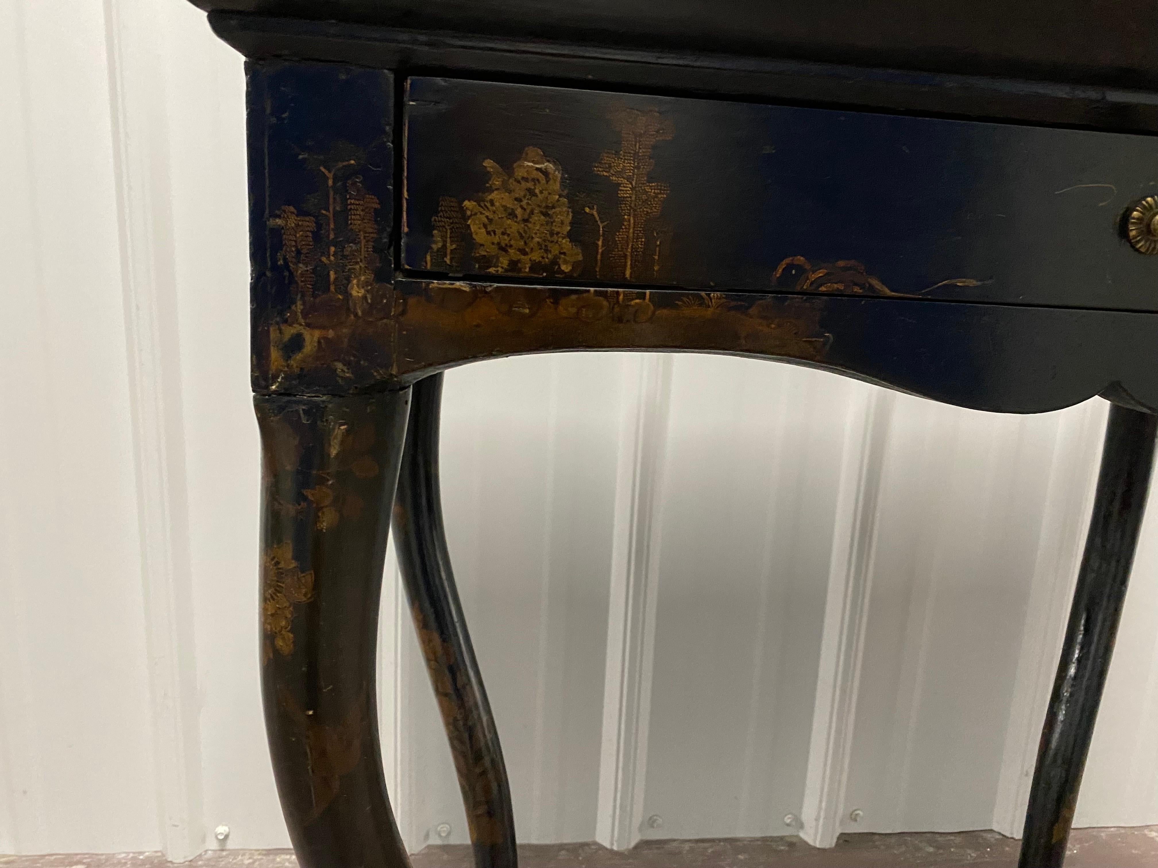 18th C. Venetian Rococo Black Lacquered Table Sourced by Parish Hadley For Sale 2