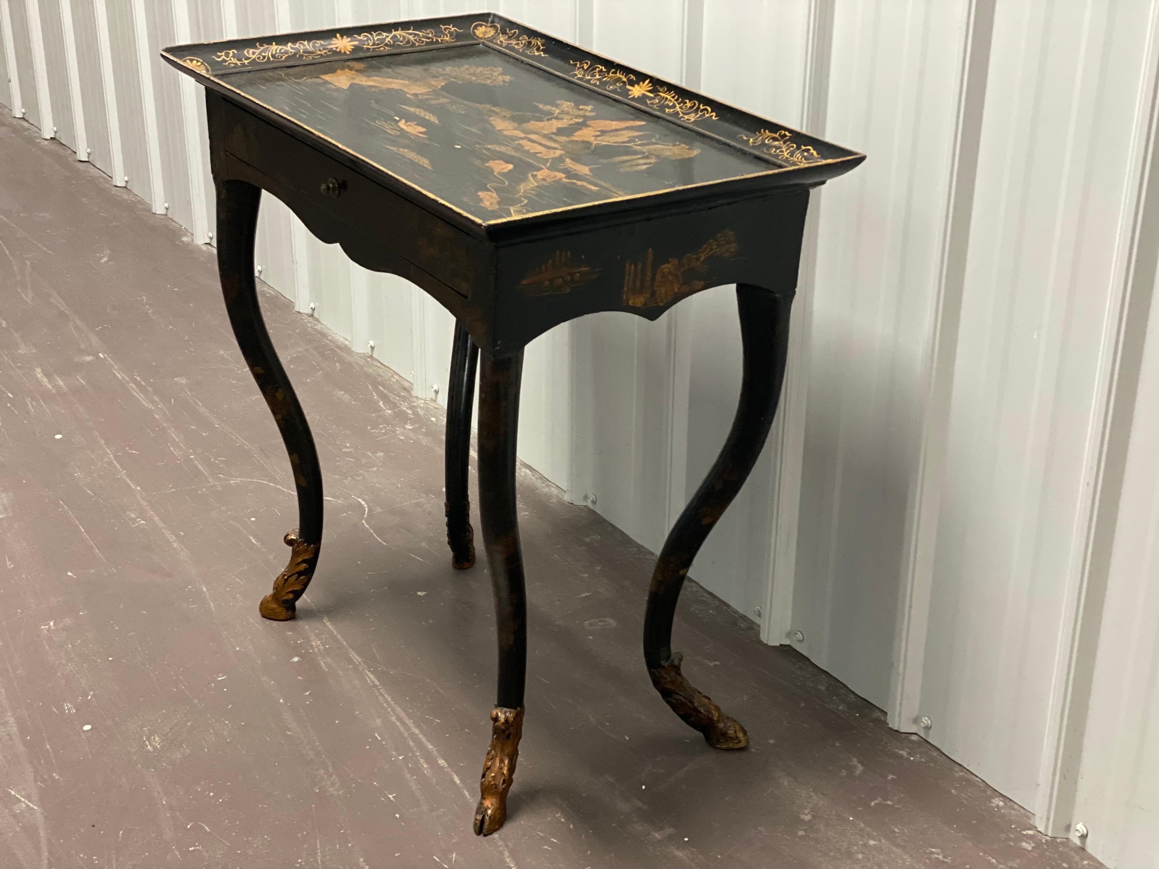 18th C. Venetian Rococo Black Lacquered Table Sourced by Parish Hadley For Sale 3