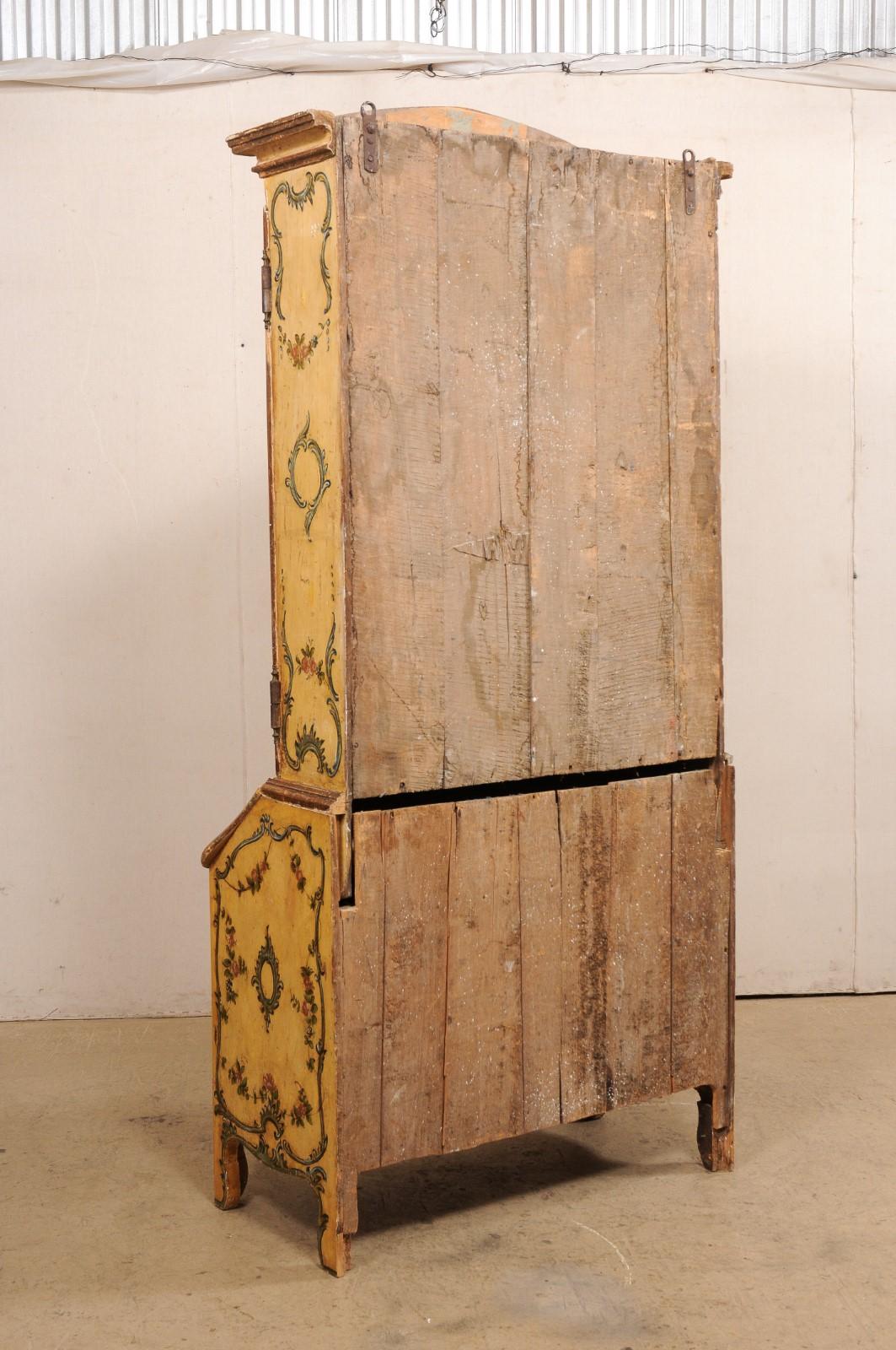 18th C. Venetian Tall Secretary Cabinet with Beautiful Hand-Painted Finish For Sale 4