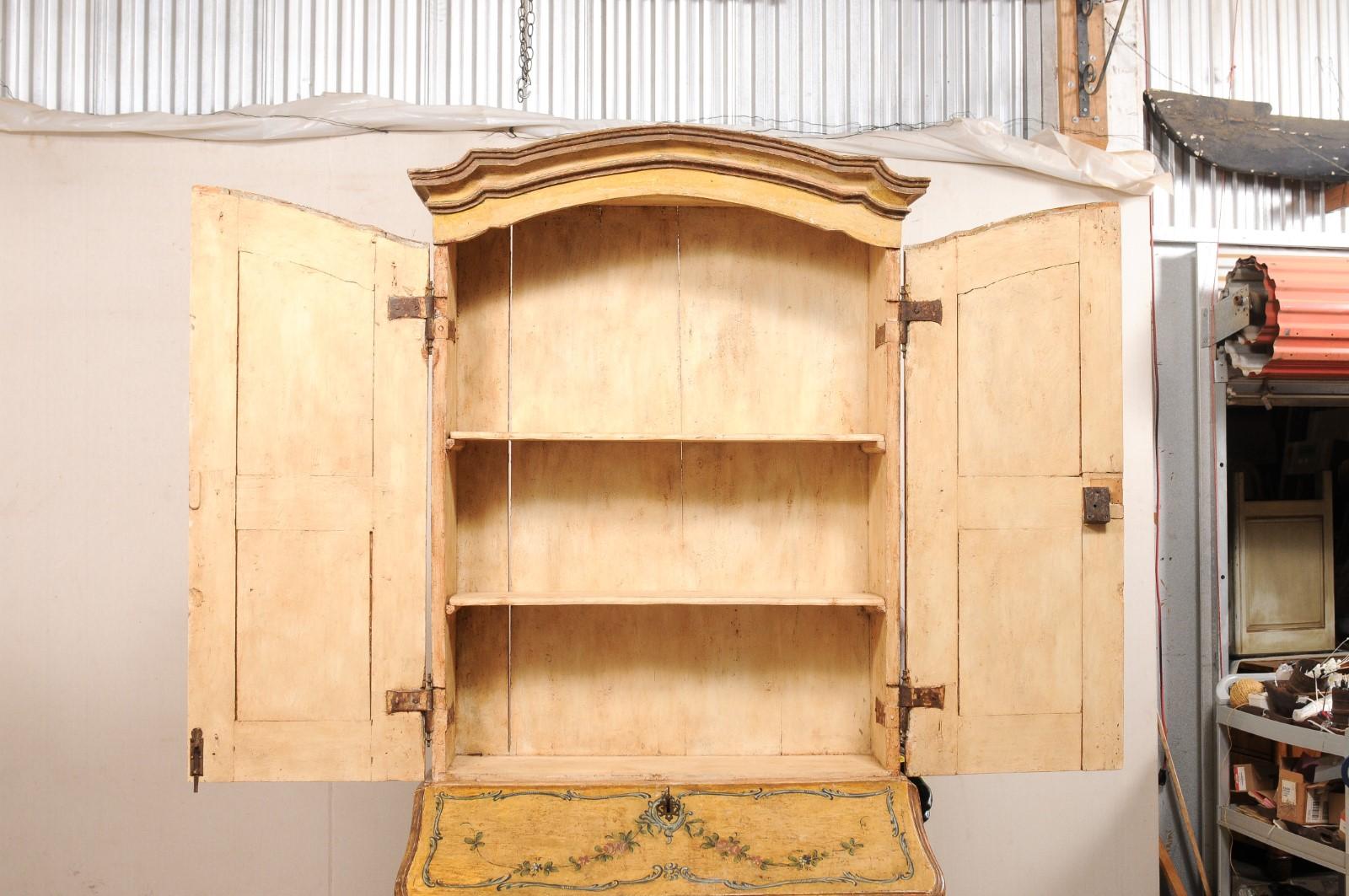 18th C. Venetian Tall Secretary Cabinet with Beautiful Hand-Painted Finish For Sale 7