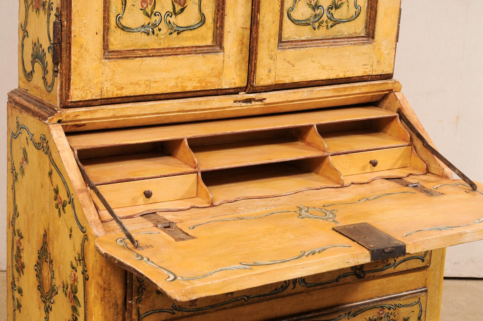 Wood 18th C. Venetian Tall Secretary Cabinet with Beautiful Hand-Painted Finish For Sale