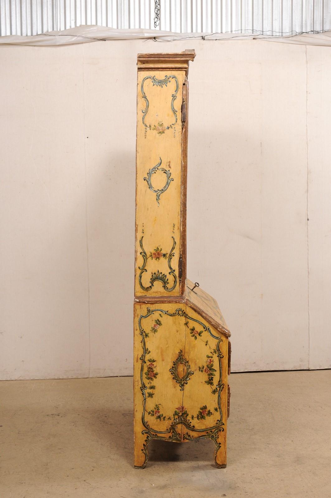 18th C. Venetian Tall Secretary Cabinet with Beautiful Hand-Painted Finish For Sale 1