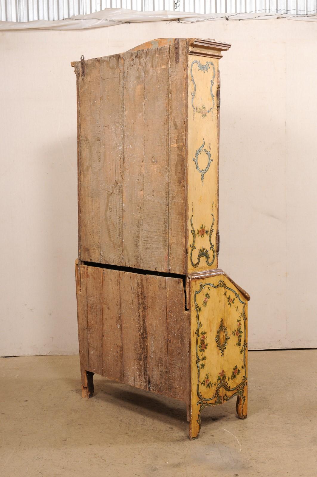 18th C. Venetian Tall Secretary Cabinet with Beautiful Hand-Painted Finish For Sale 2