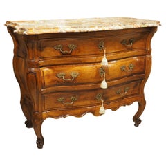 18th C. Walnut Bordelaise Commode Bombé with Breccia Macchia Vecchia Marble Top
