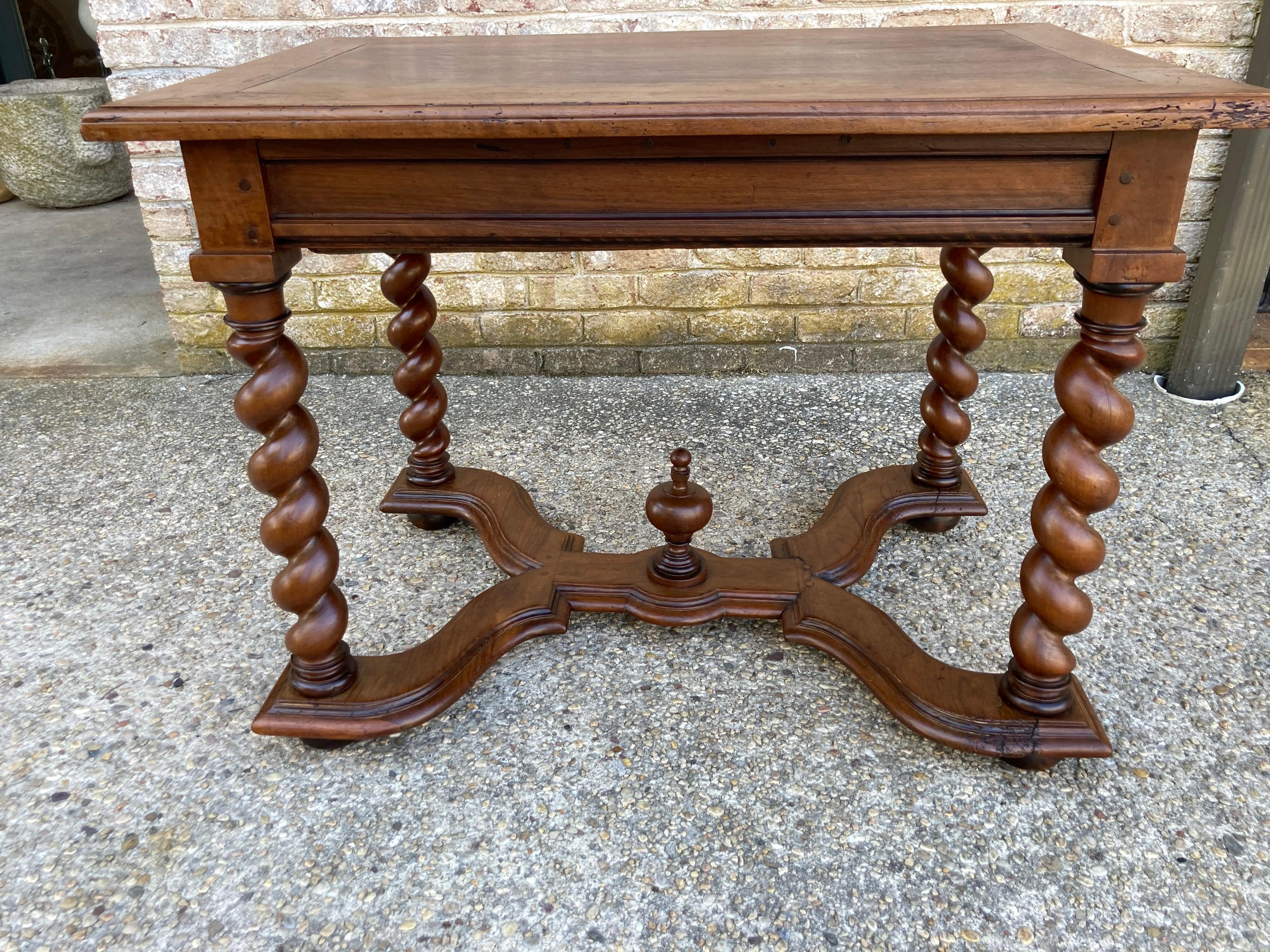 18th C. Walnut Table / Desk with Twisted Legs For Sale 1