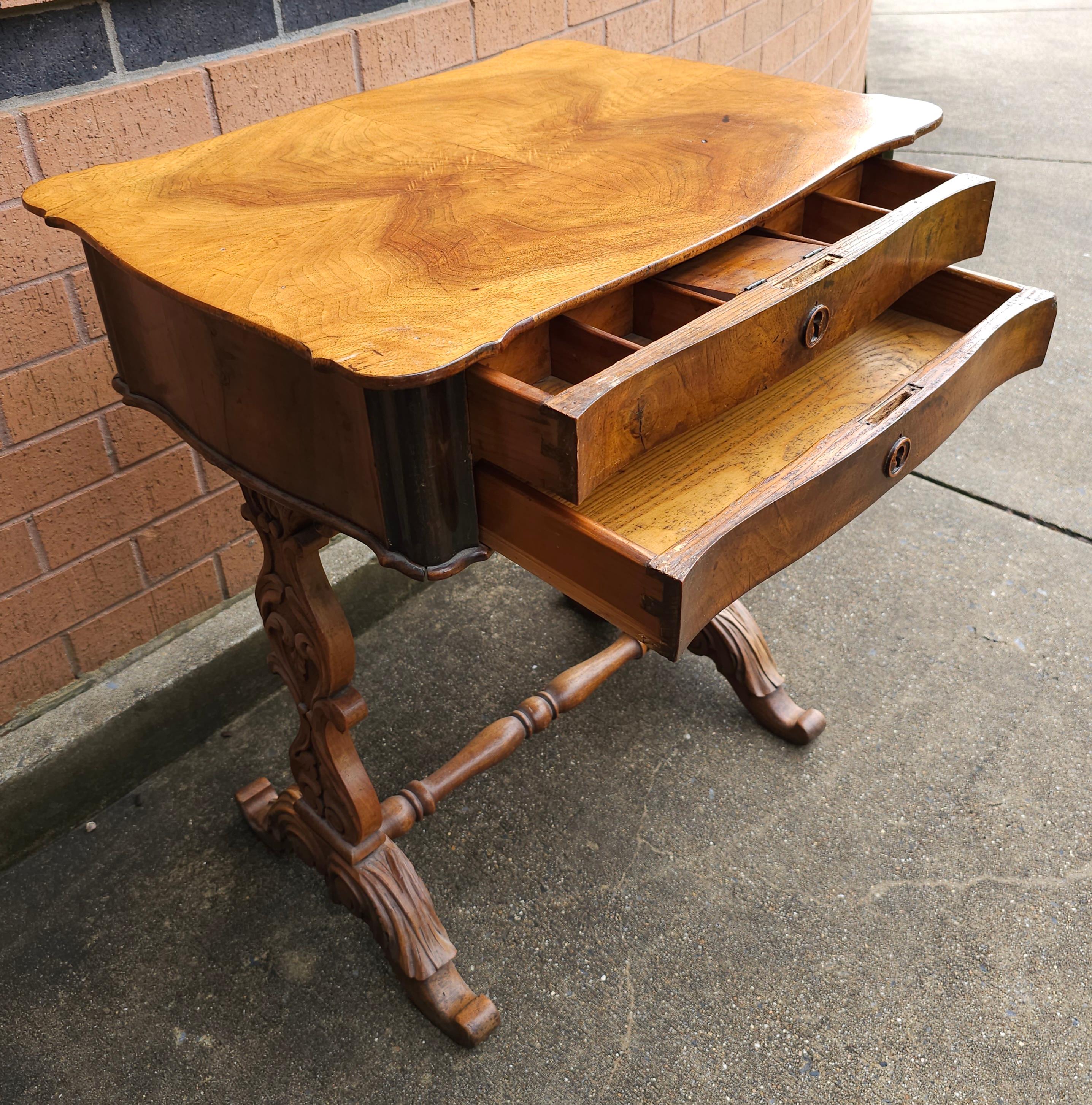 18th C. William IV Style Refinished Mahogany Two Drawer Sewing Table  Work Table In Good Condition For Sale In Germantown, MD