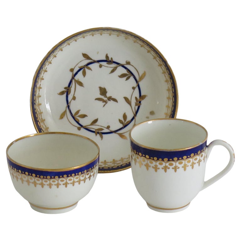18th C Worcester Porcelain Trio of Coffee Cup Tea Bowl and Saucer, circa  1780