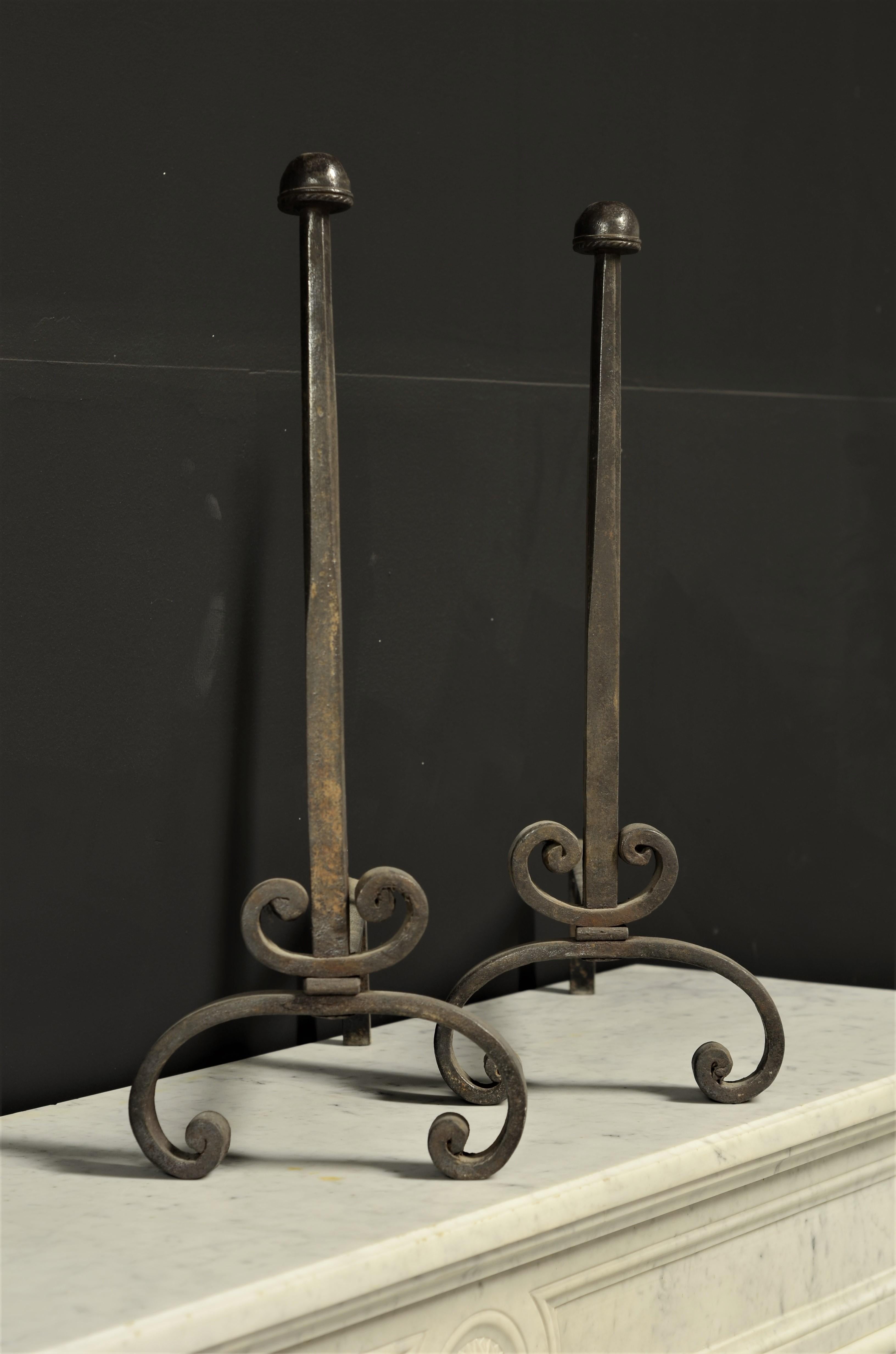 18th Century Wrought Iron Andirons 6