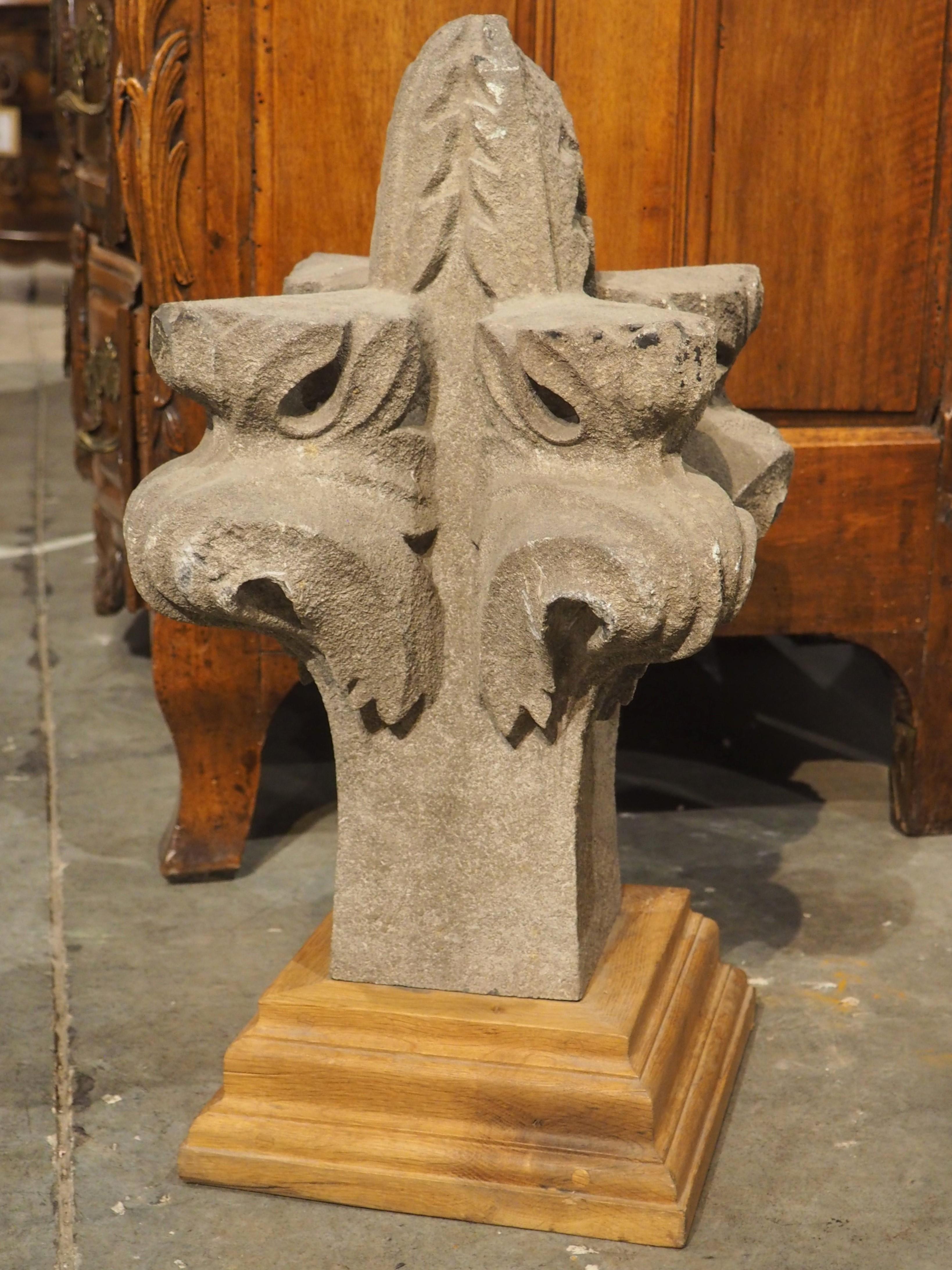 18th Carved Belgian Granite Roof Finial on Contemporary Wooden Plinth For Sale 8