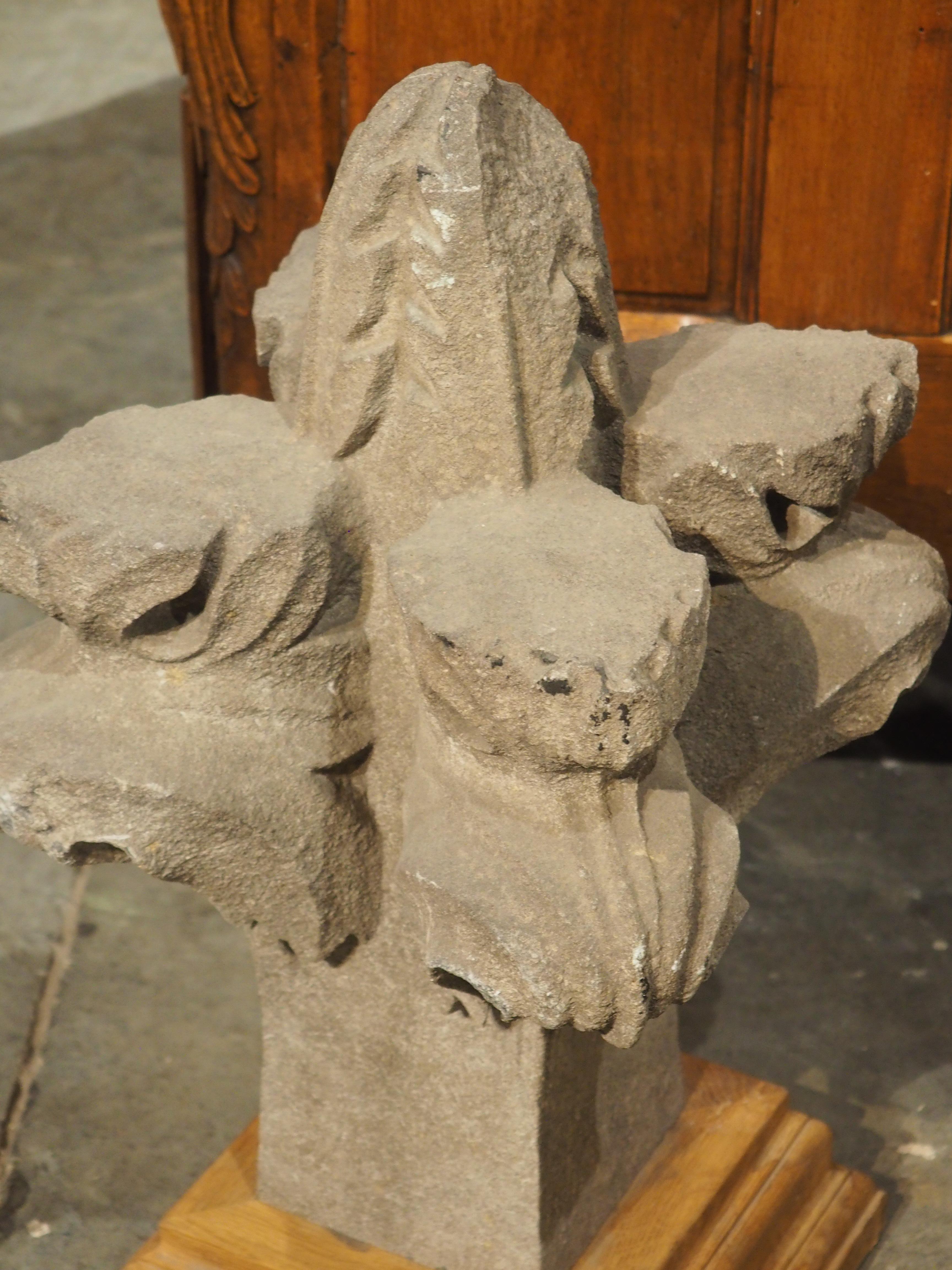 Hand-Carved 18th Carved Belgian Granite Roof Finial on Contemporary Wooden Plinth For Sale