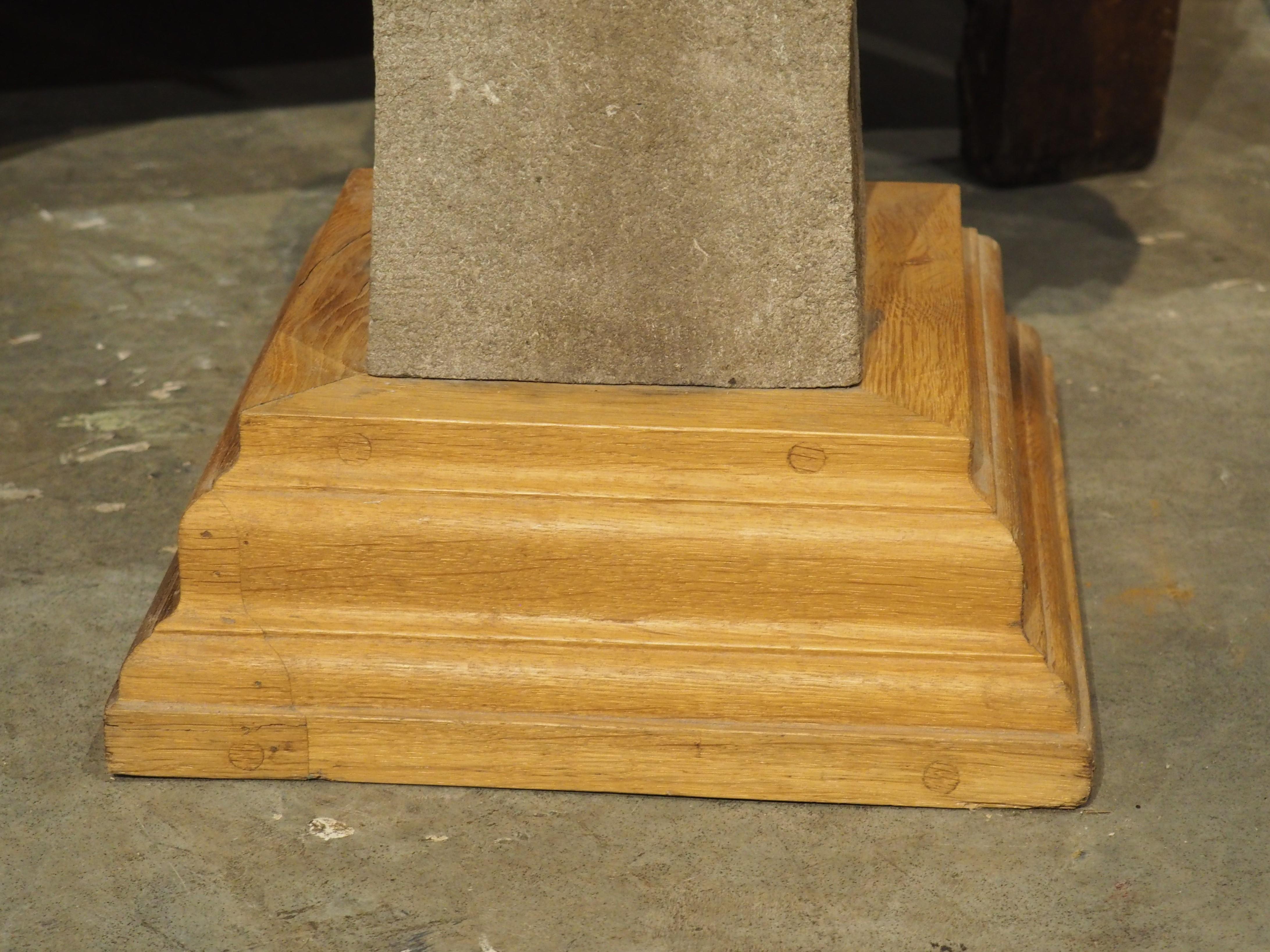 Stone 18th Carved Belgian Granite Roof Finial on Contemporary Wooden Plinth For Sale
