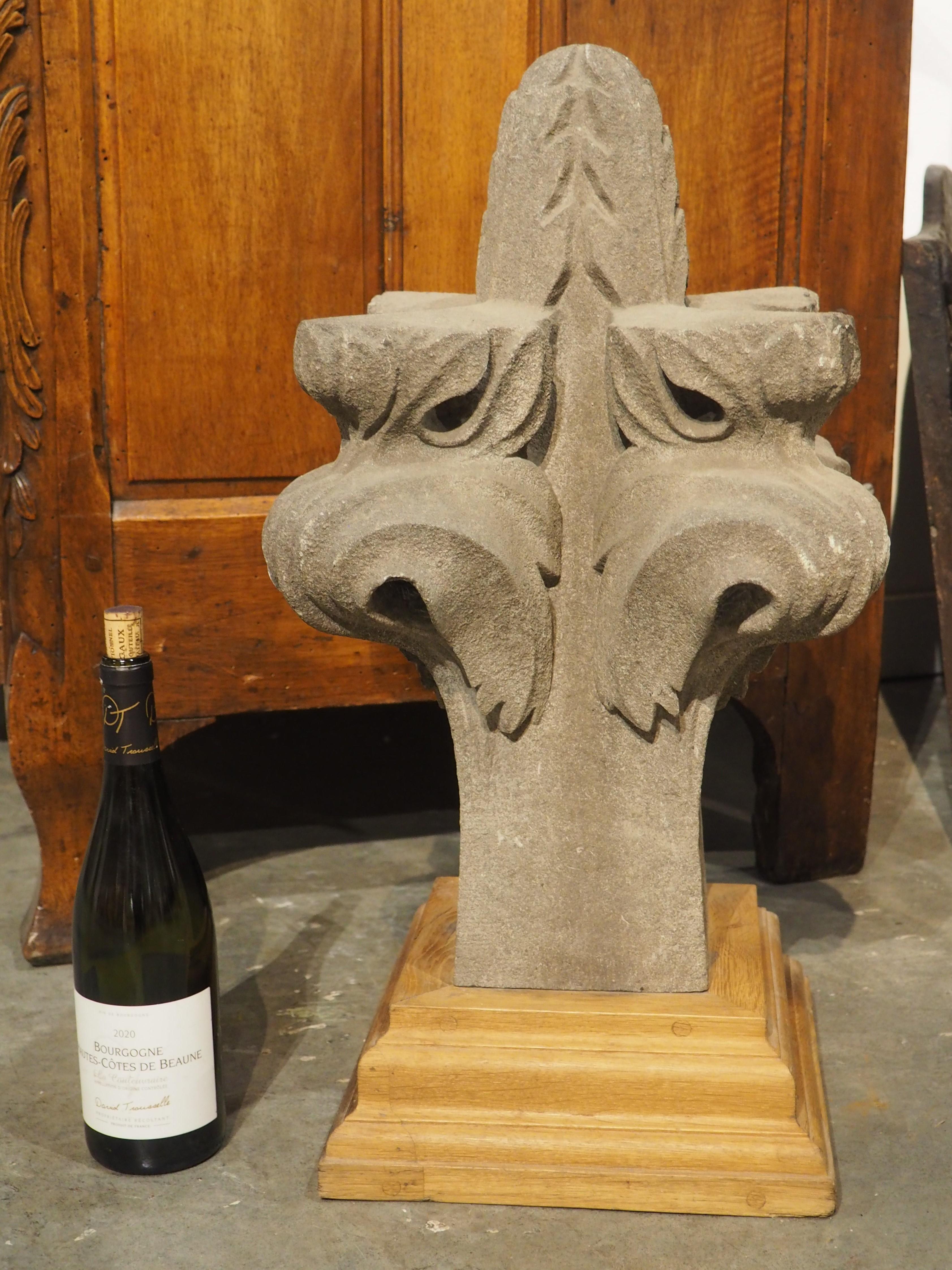 18th Carved Belgian Granite Roof Finial on Contemporary Wooden Plinth For Sale 2
