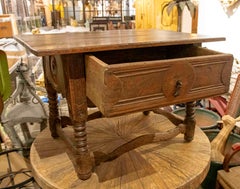 18th Carved Wood Side Table with Drawer and Ornamental Details