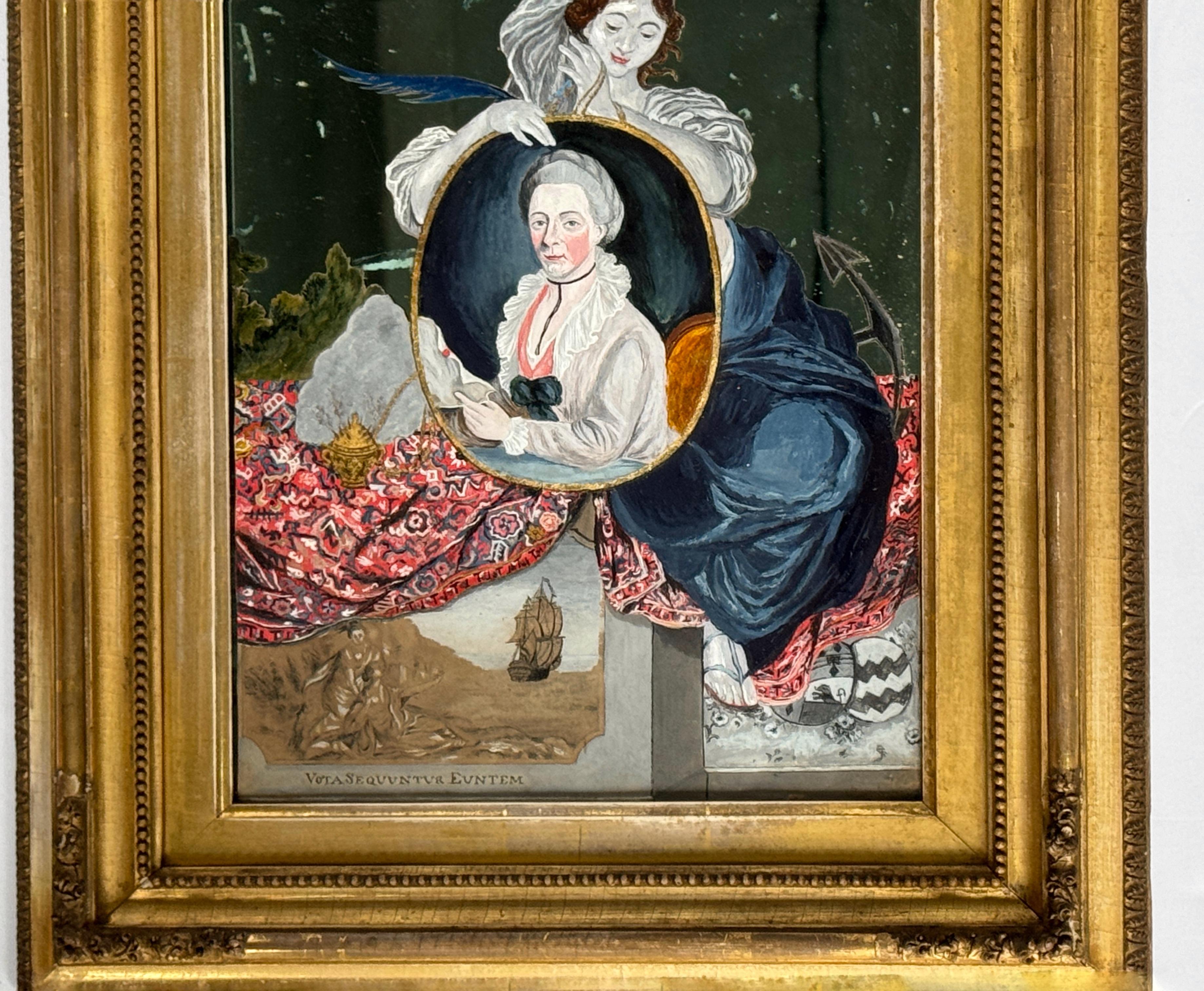 Siglo XVIII Pintura de China Trade sobre espejo Retrato de Catharina van Braam Houckgeest Pintado a mano en venta