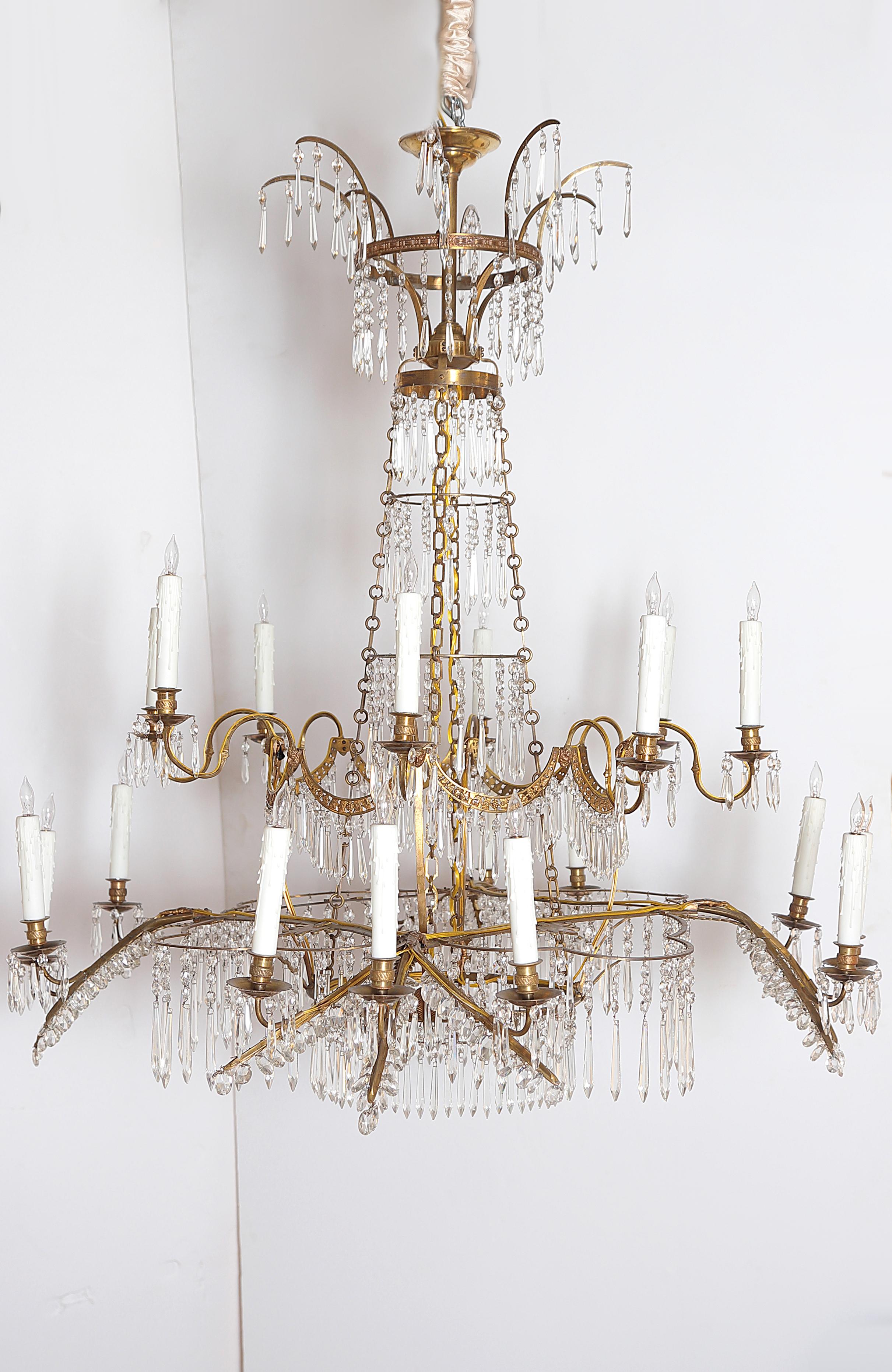 Bronze 18th Century 20-Light Neoclassic Chandelier, German Probably Werner & Mieth For Sale