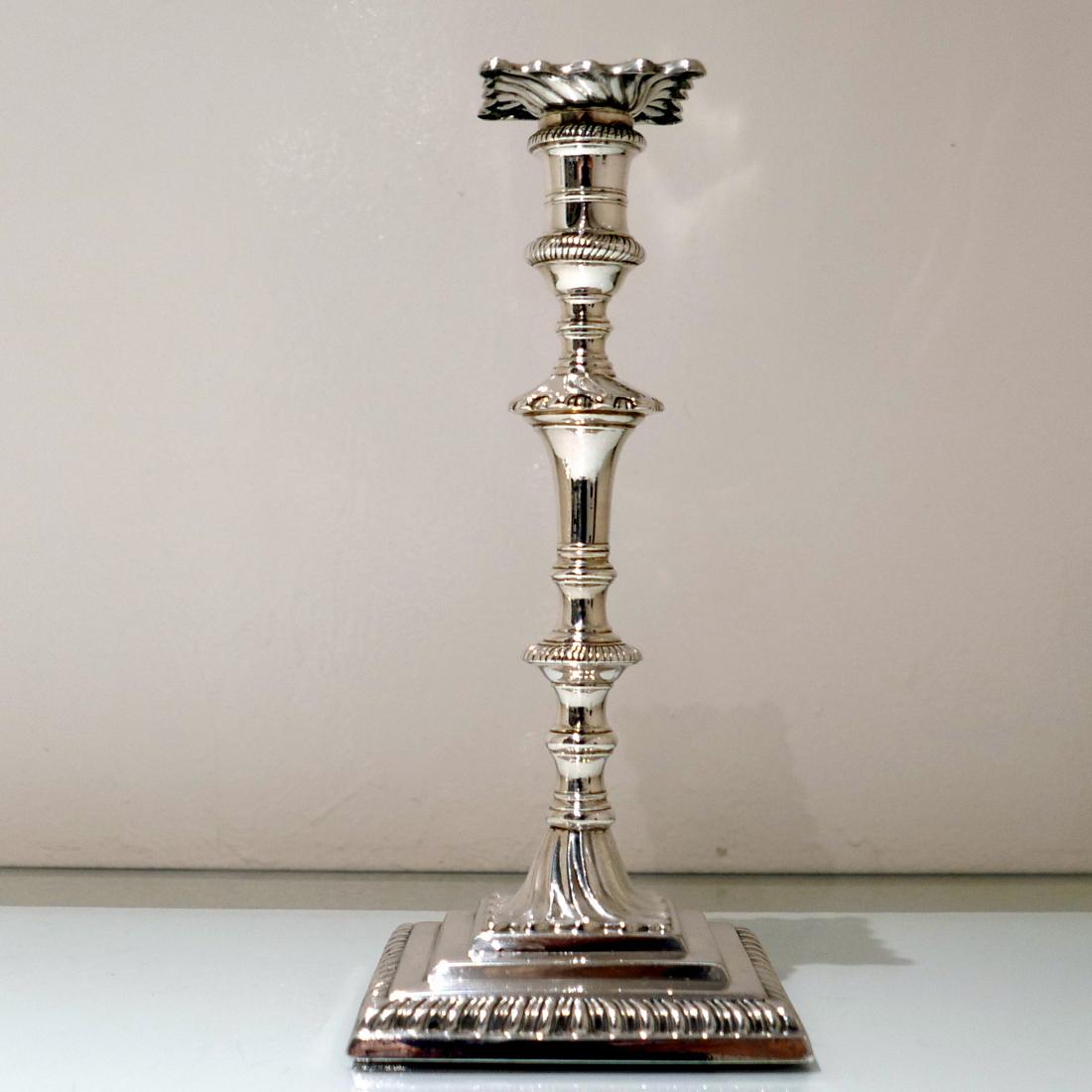 English Antique George III Sterling Silver Pair of Candlesticks London 1765 W Cafe For Sale