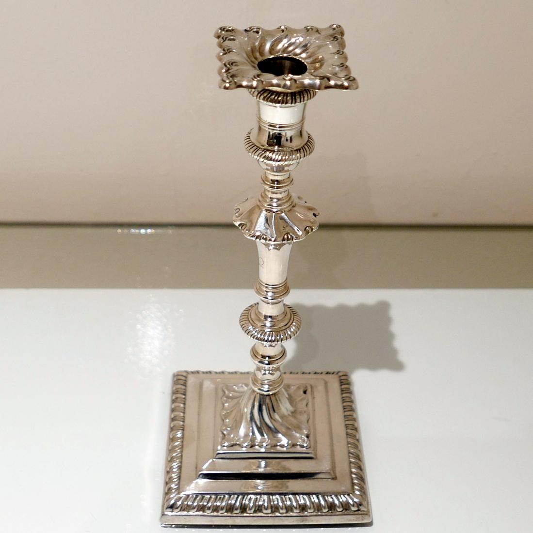 Mid-18th Century Antique George III Sterling Silver Pair of Candlesticks London 1765 W Cafe For Sale