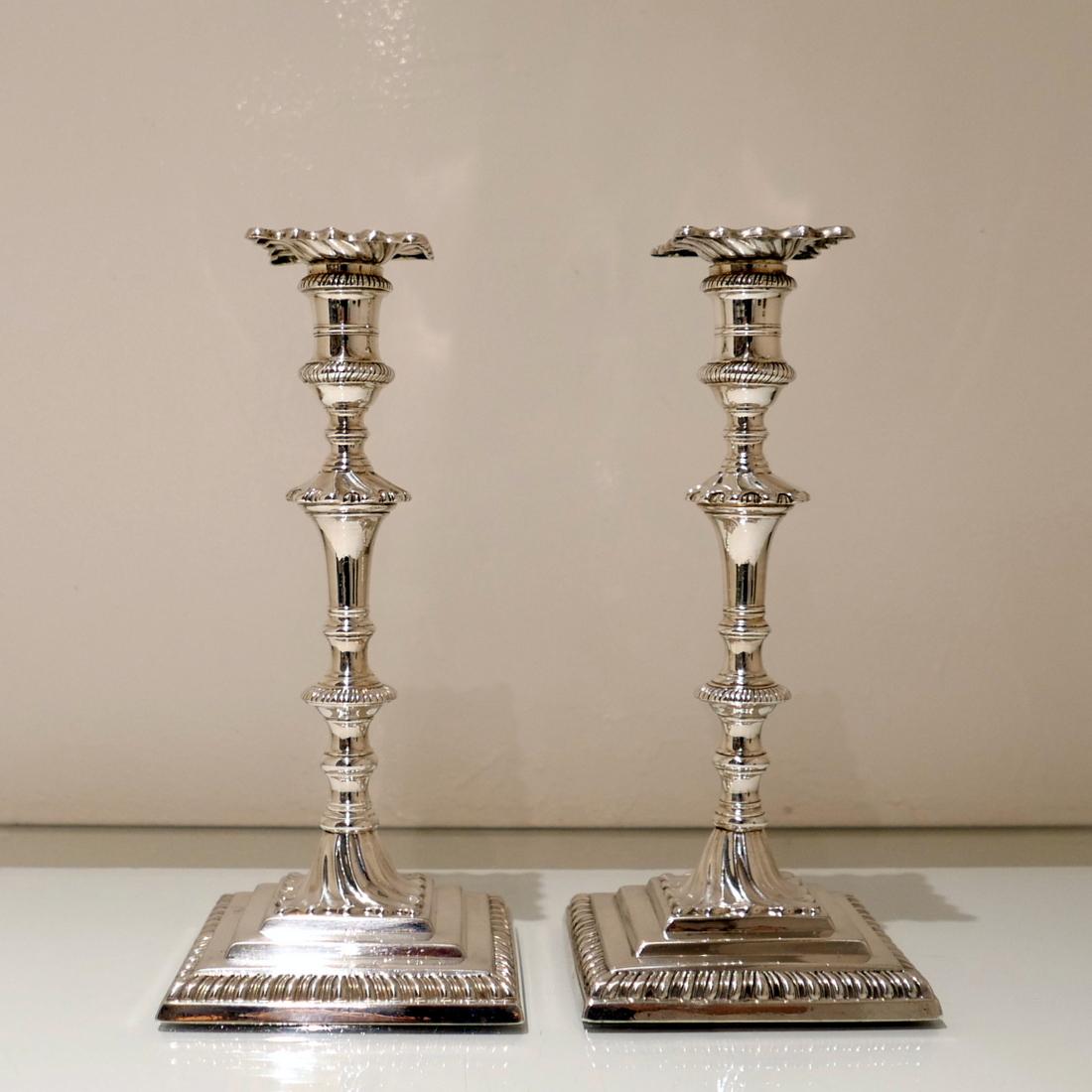 Antique George III Sterling Silver Pair of Candlesticks London 1765 W Cafe For Sale 4
