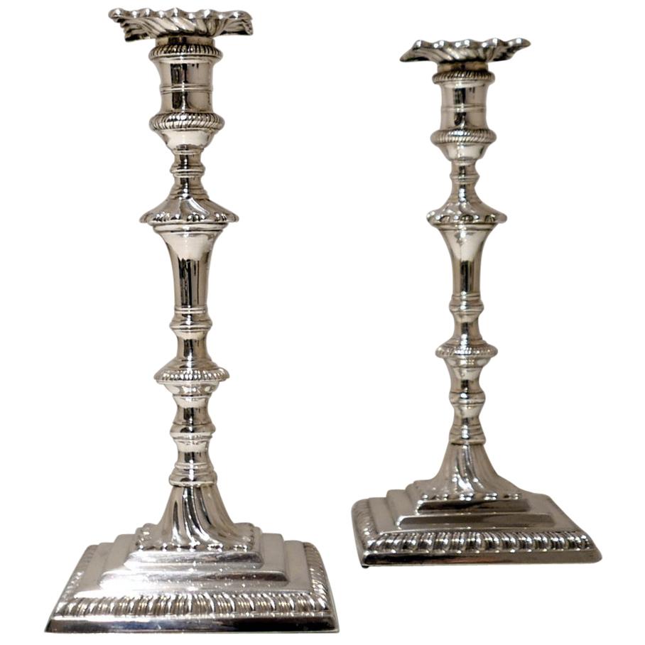 Antique George III Sterling Silver Pair of Candlesticks London 1765 W Cafe For Sale