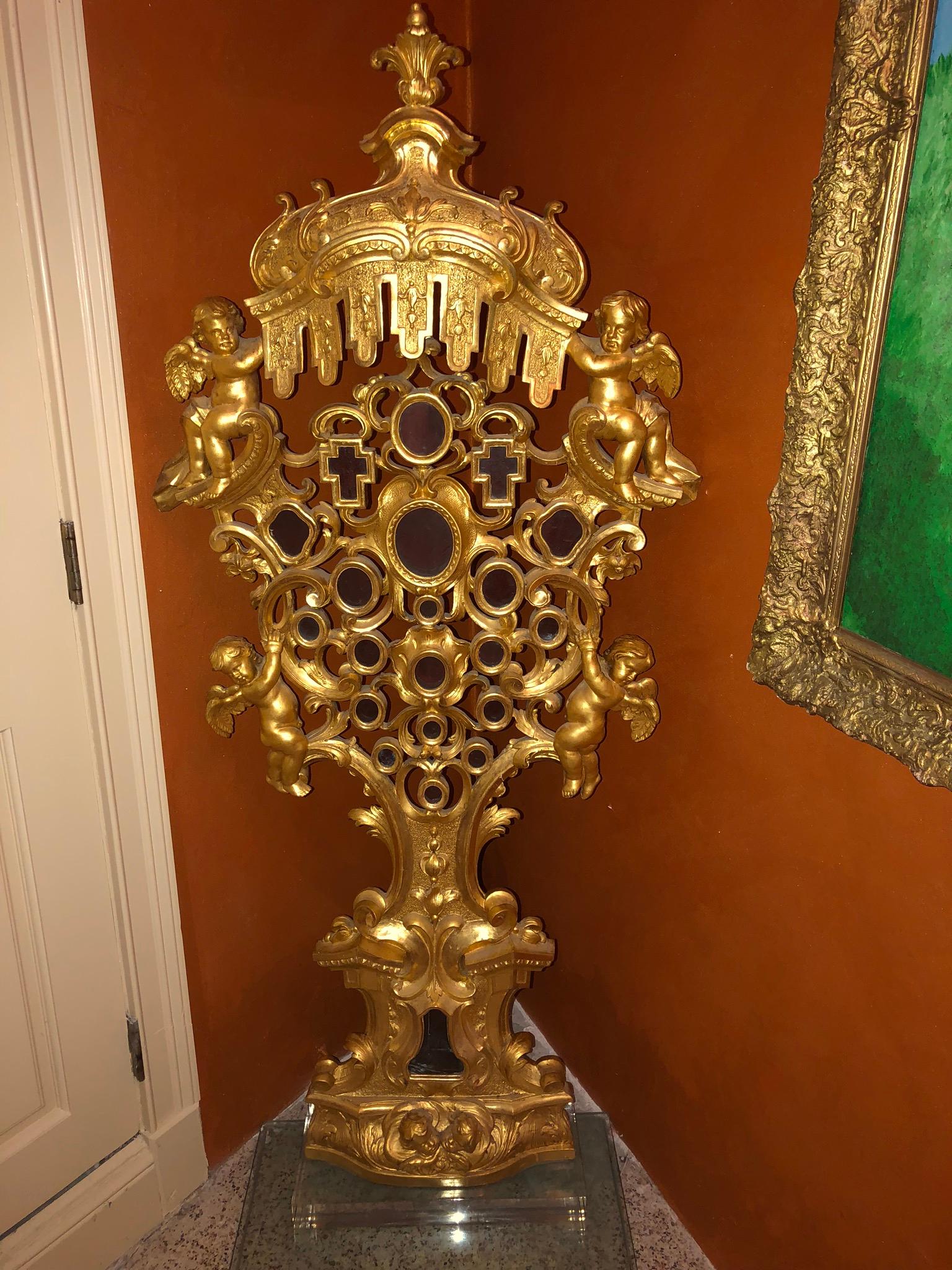 18th Century 67 inch Tall French Rococo Reliquary, with Angels Acanthus Leaves For Sale 5