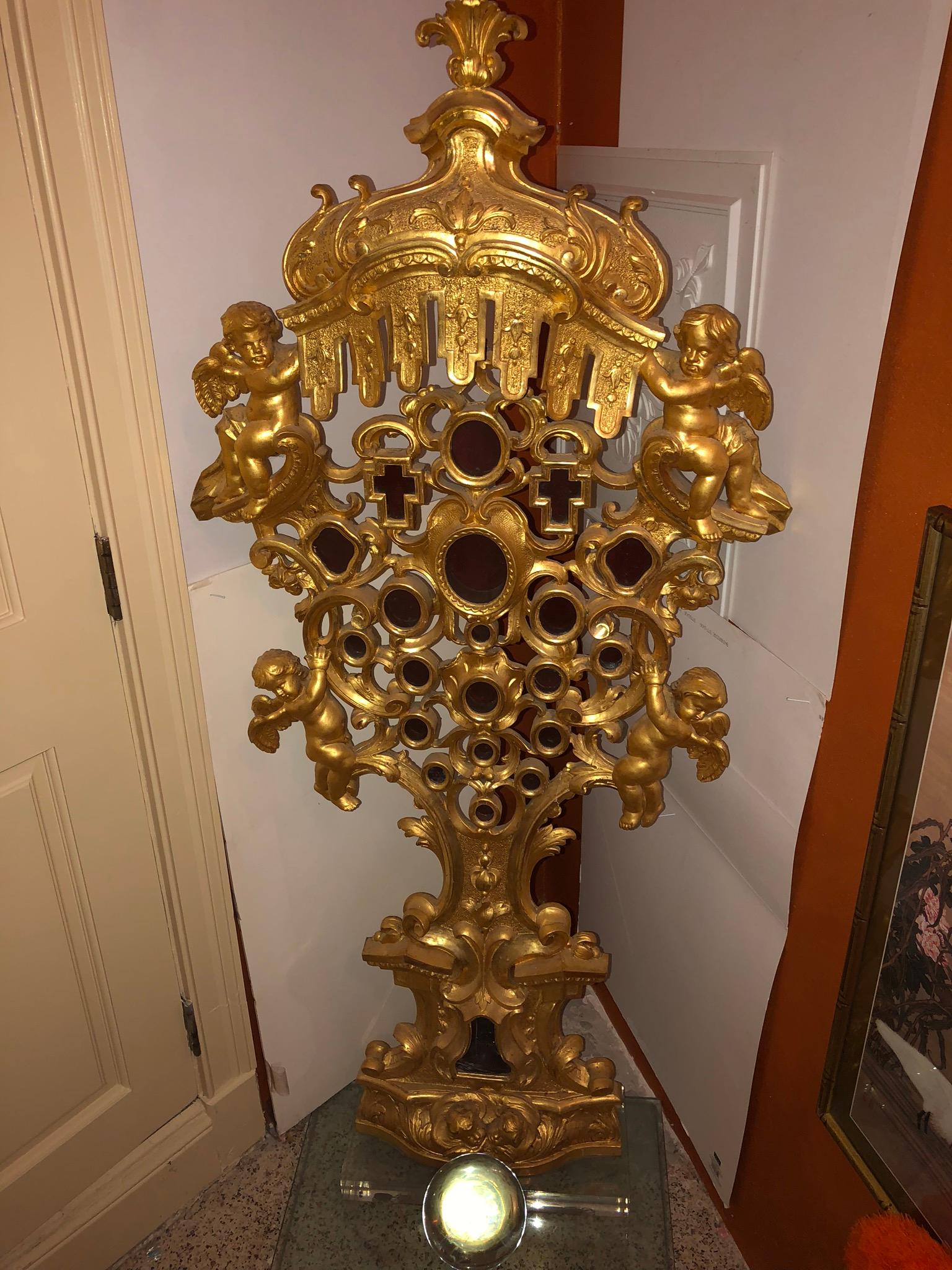 18th Century 67 inch Tall French Rococo Reliquary, with Angels Acanthus Leaves For Sale 7