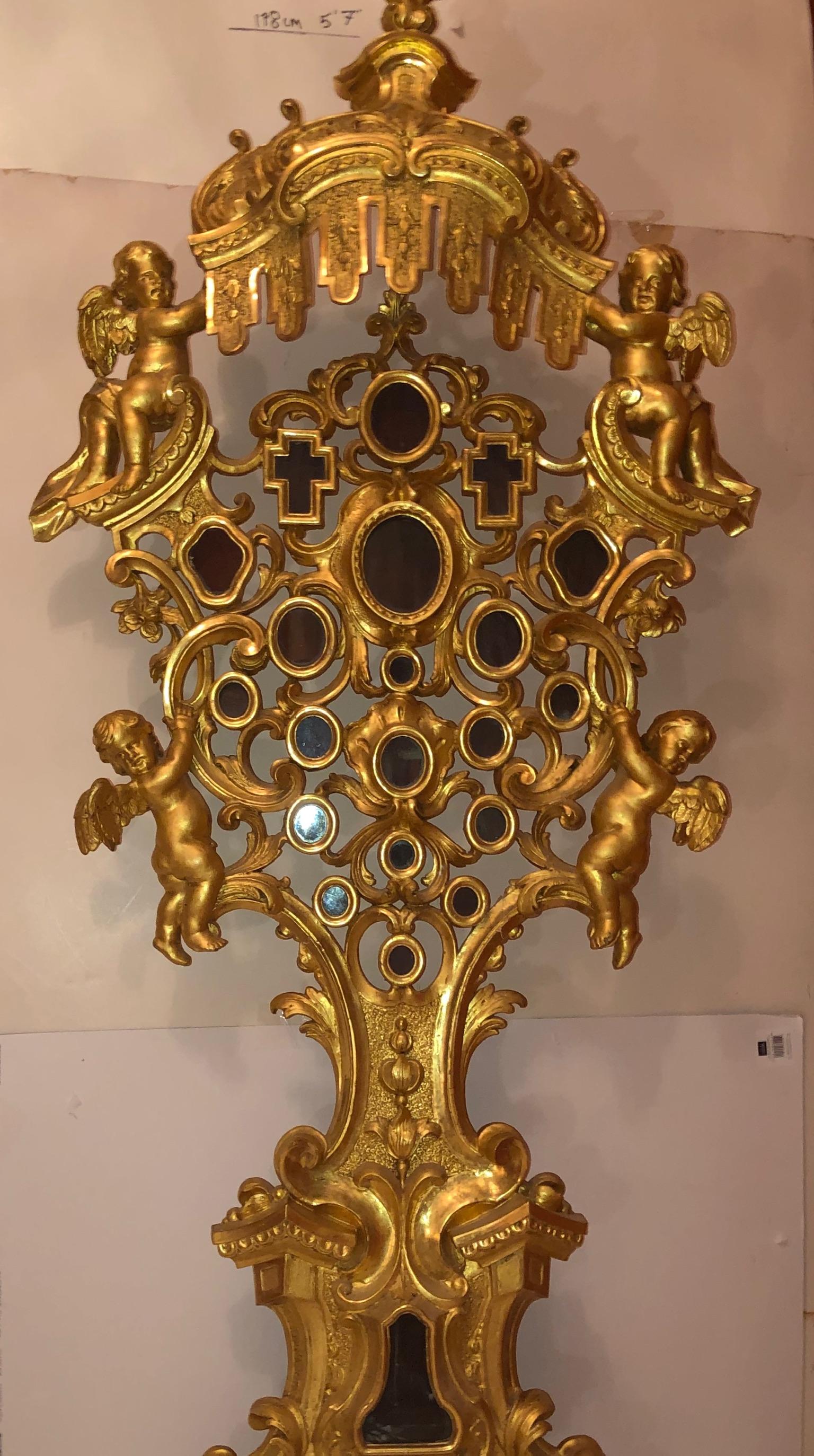 18th Century 67 inch Tall French Rococo Reliquary, with Angels Acanthus Leaves In Good Condition For Sale In Fort Lauderdale, FL