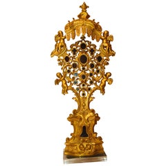 18th Century 67 inch Tall French Rococo Reliquary, with Angels Acanthus Leaves