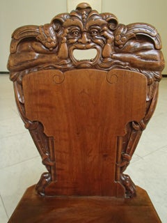 18th Century Brutalist Wooden Chair Carved with Fabulous Creature
