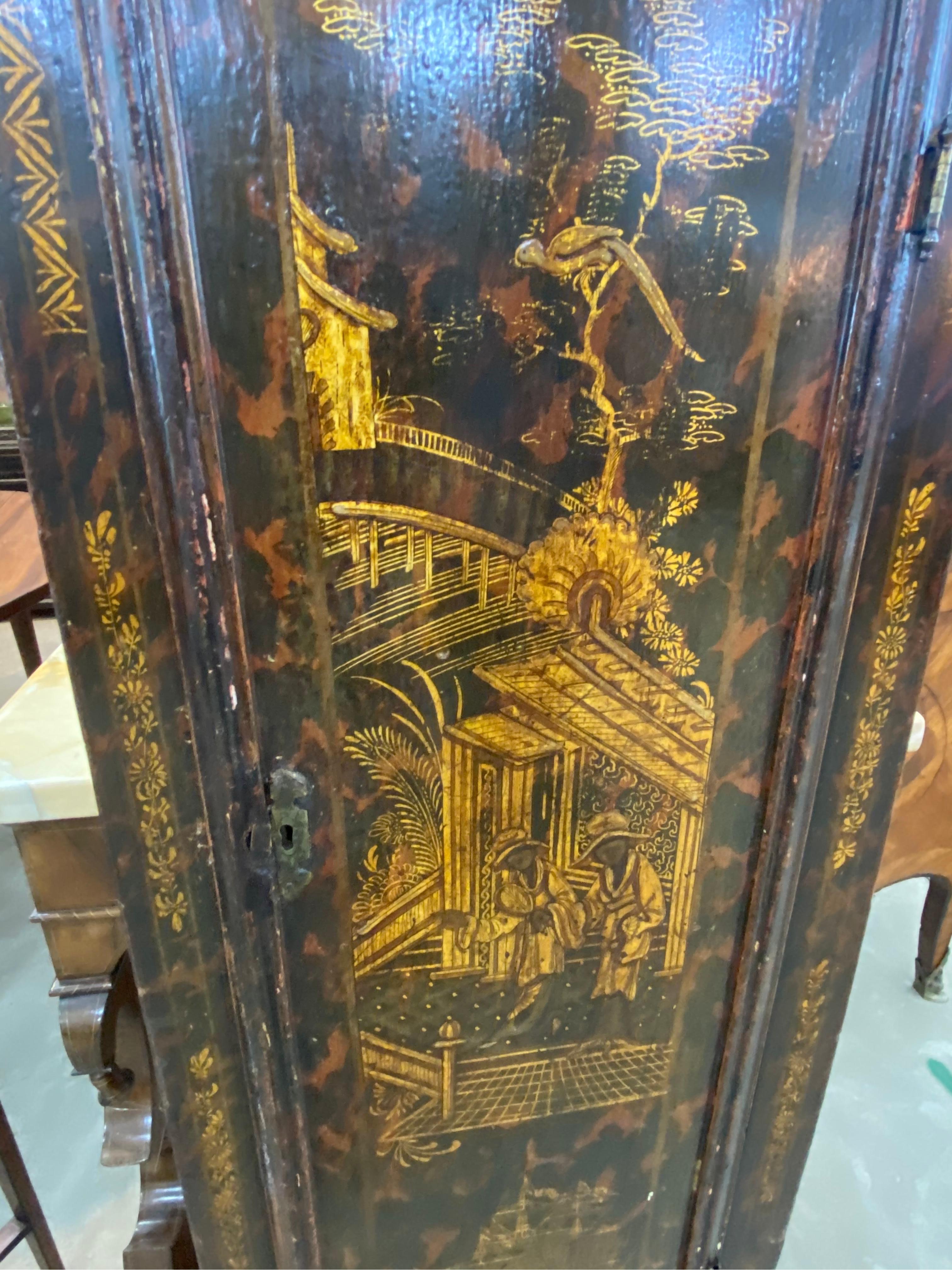 18th Cent. Chinoiserie Tall Case Clock with Faux Tortoiseshell and British Ship For Sale 2