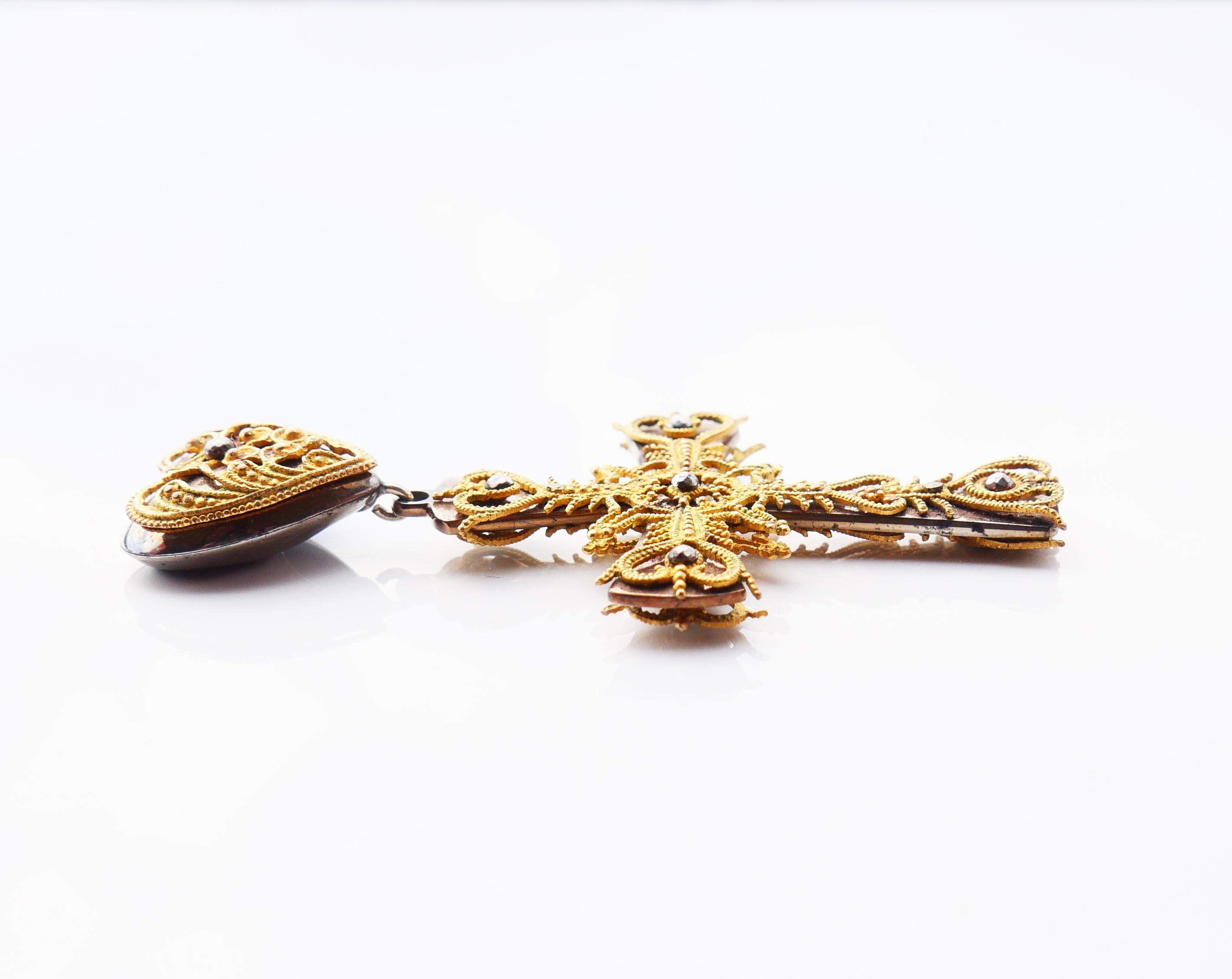 18th cent. Cross Crucifix 12K Gold Gilt Silver Cut Steel Diamonds / 10 gr 6