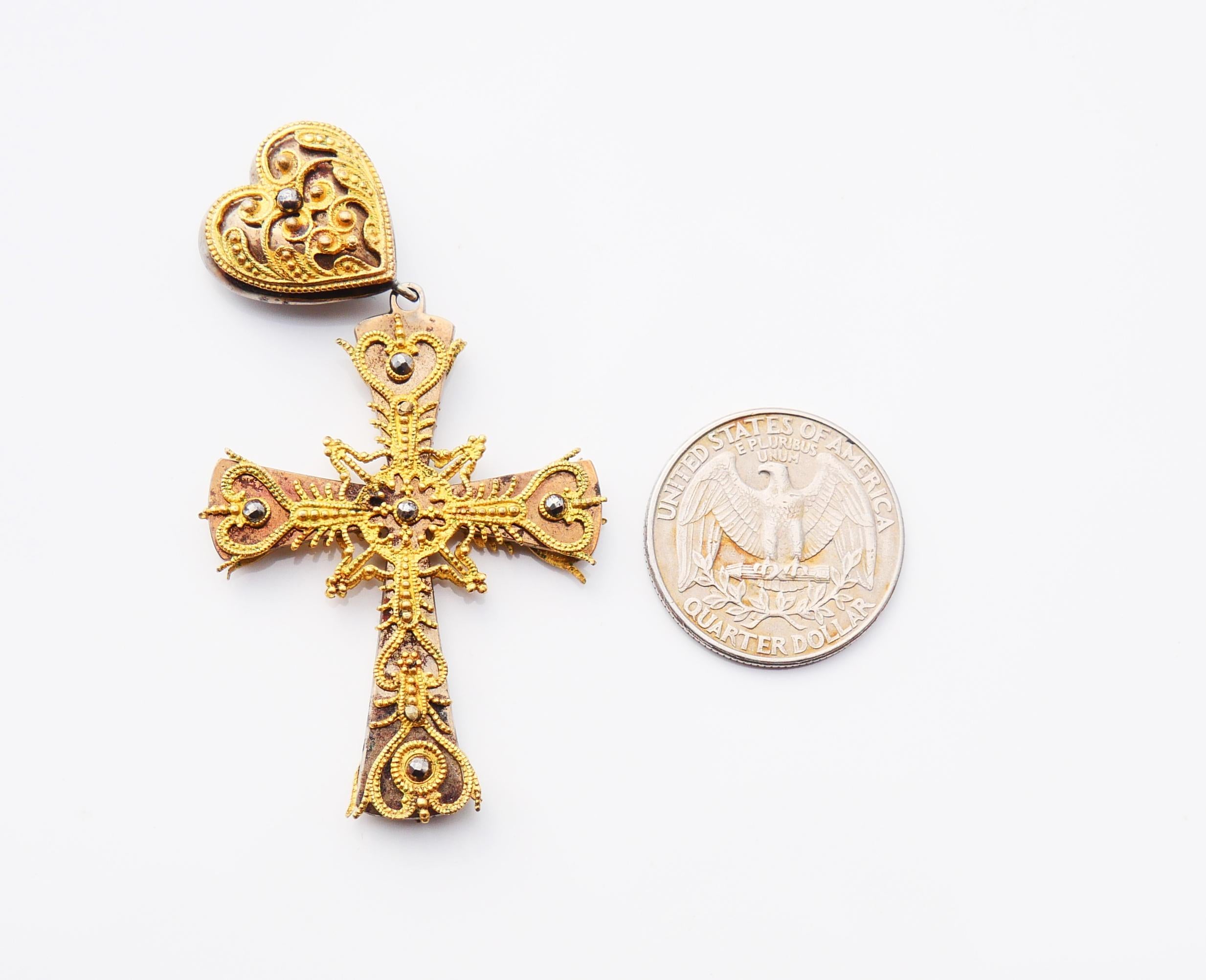 18th cent. Cross Crucifix 12K Gold Gilt Silver Cut Steel Diamonds / 10 gr 7