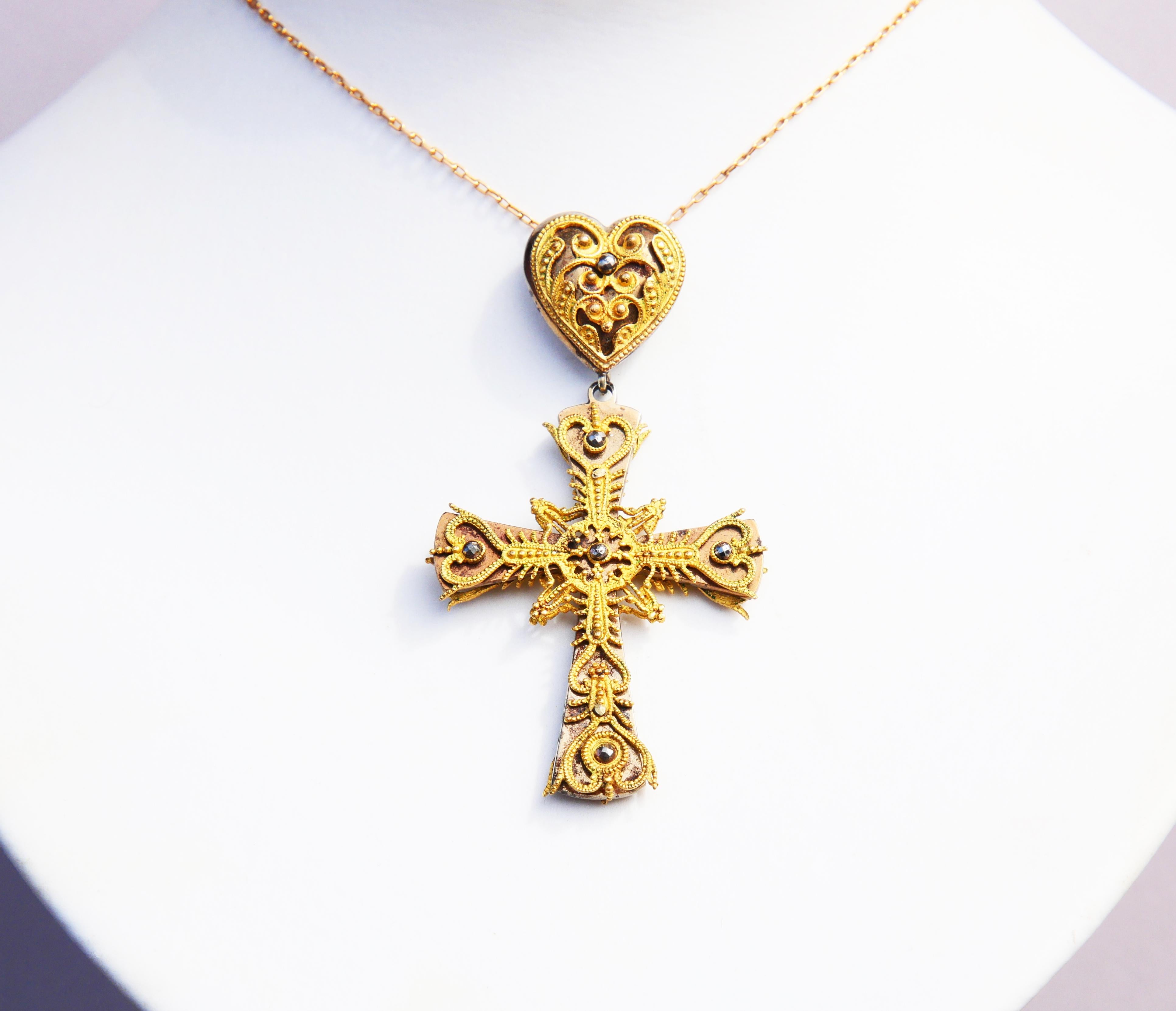 Renaissance Revival 18th cent. Cross Crucifix 12K Gold Gilt Silver Cut Steel Diamonds / 10 gr