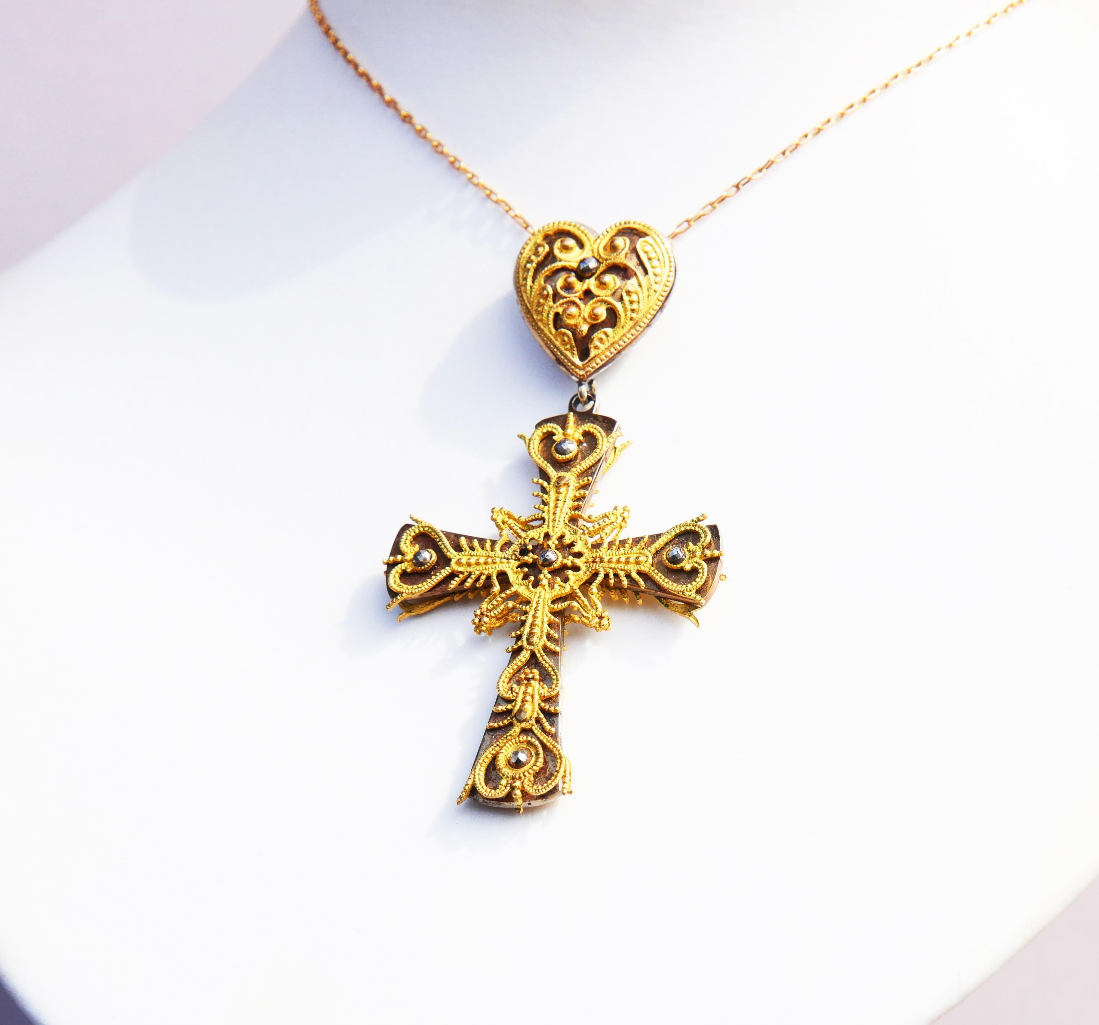 Women's 18th cent. Cross Crucifix 12K Gold Gilt Silver Cut Steel Diamonds / 10 gr