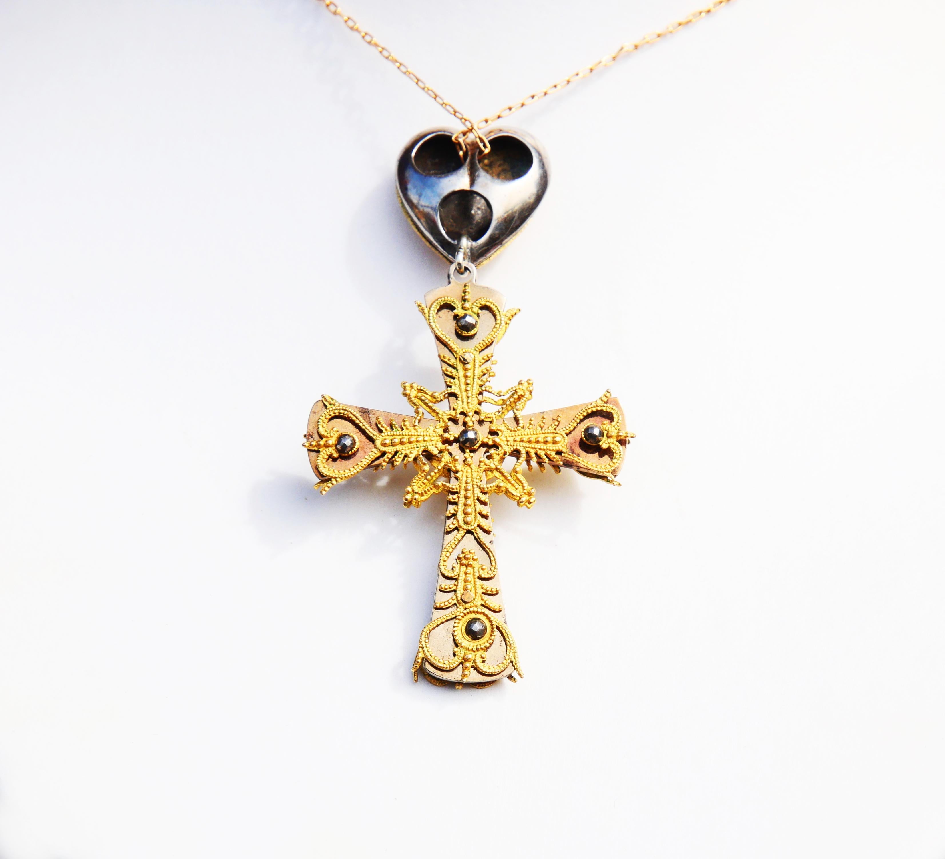 18th cent. Cross Crucifix 12K Gold Gilt Silver Cut Steel Diamonds / 10 gr 1