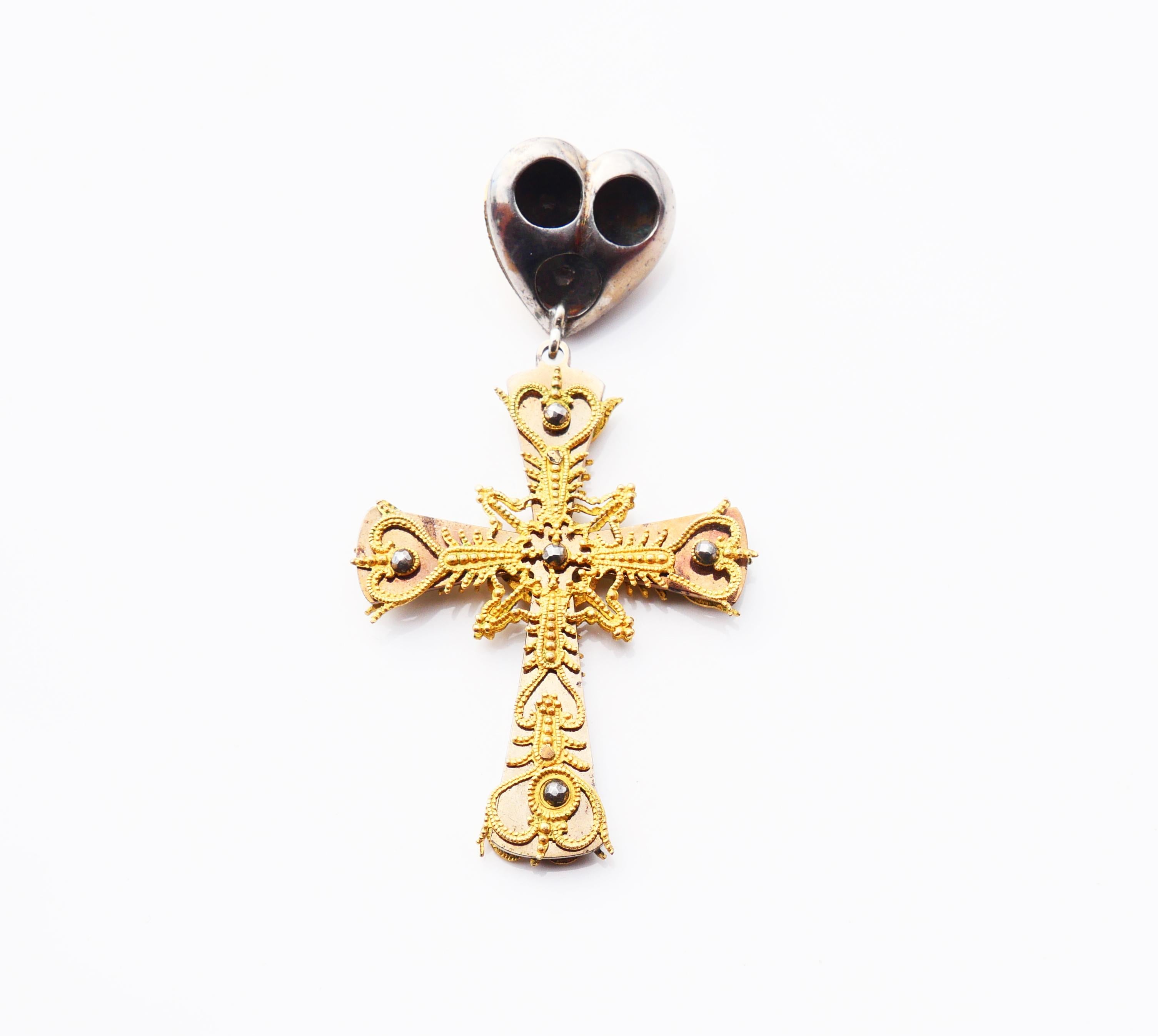 18th cent. Cross Crucifix 12K Gold Gilt Silver Cut Steel Diamonds / 10 gr 3