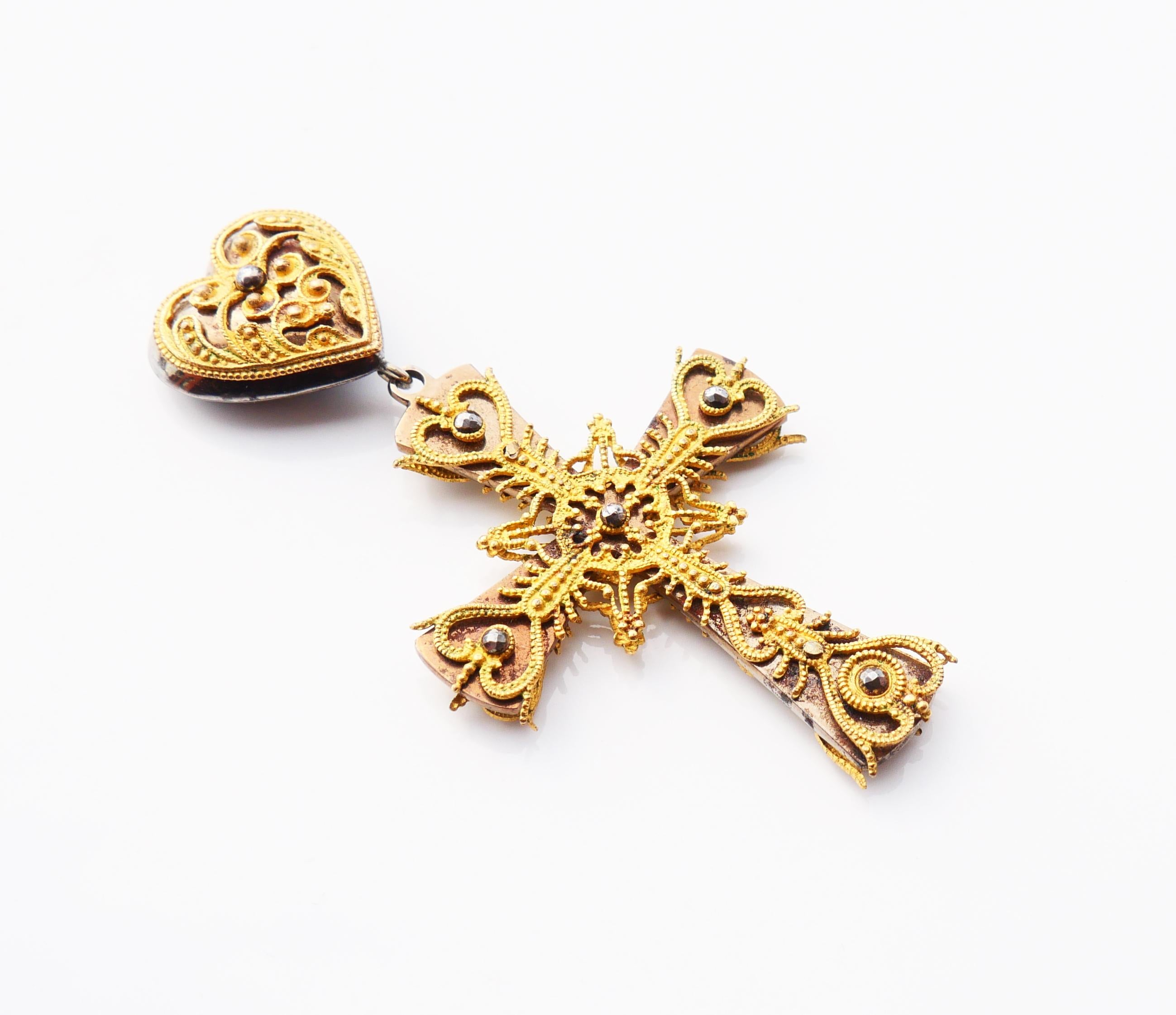 18th cent. Cross Crucifix 12K Gold Gilt Silver Cut Steel Diamonds / 10 gr 4