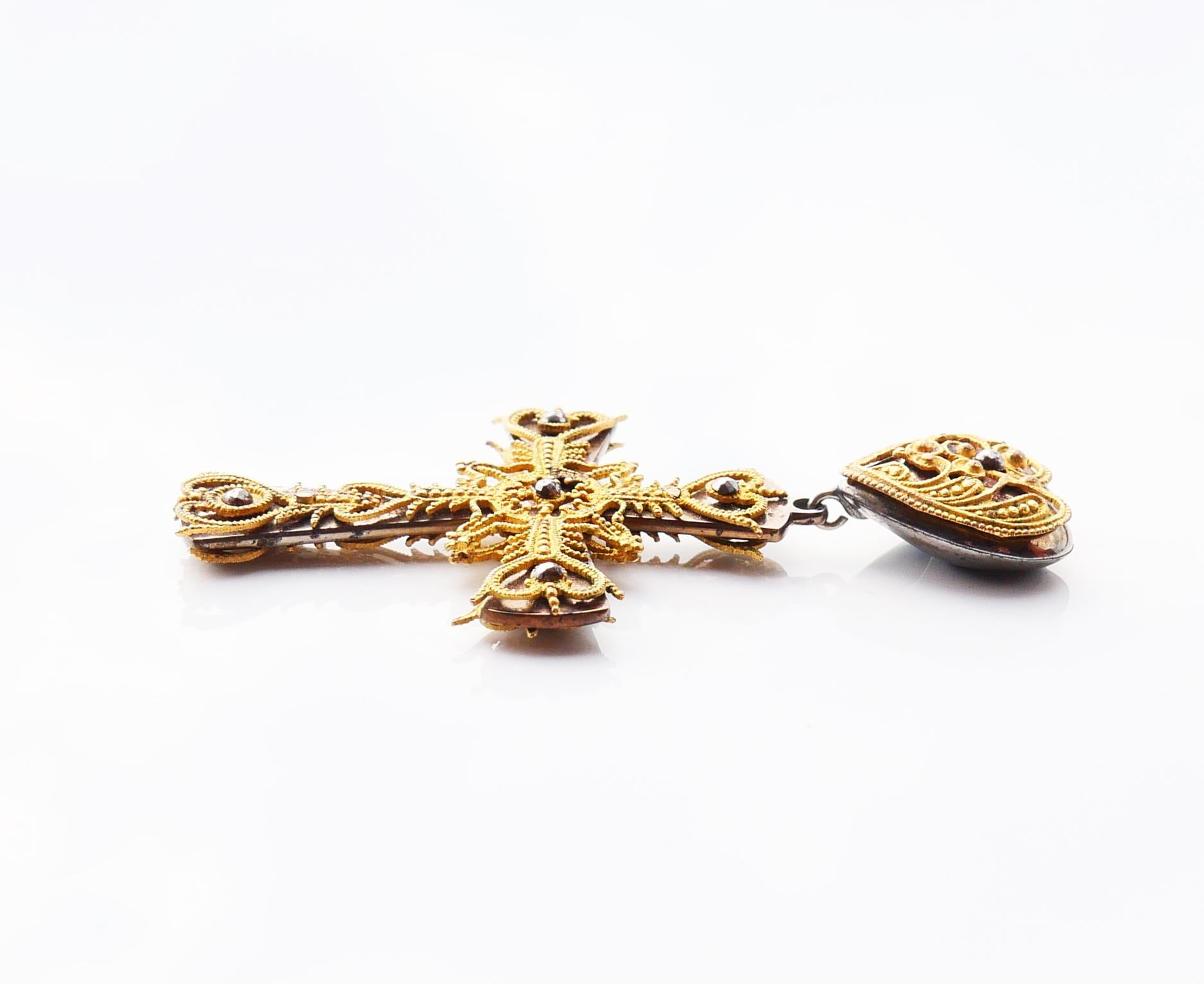18th cent. Cross Crucifix 12K Gold Gilt Silver Cut Steel Diamonds / 10 gr 5