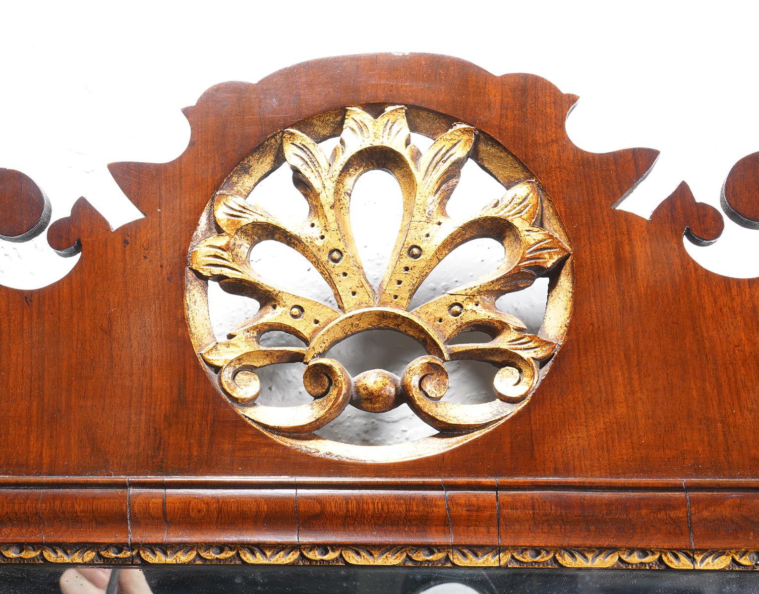 18th Century English George II Fret Carved Mahogany and Parcel Gilt Wall Mirror 1