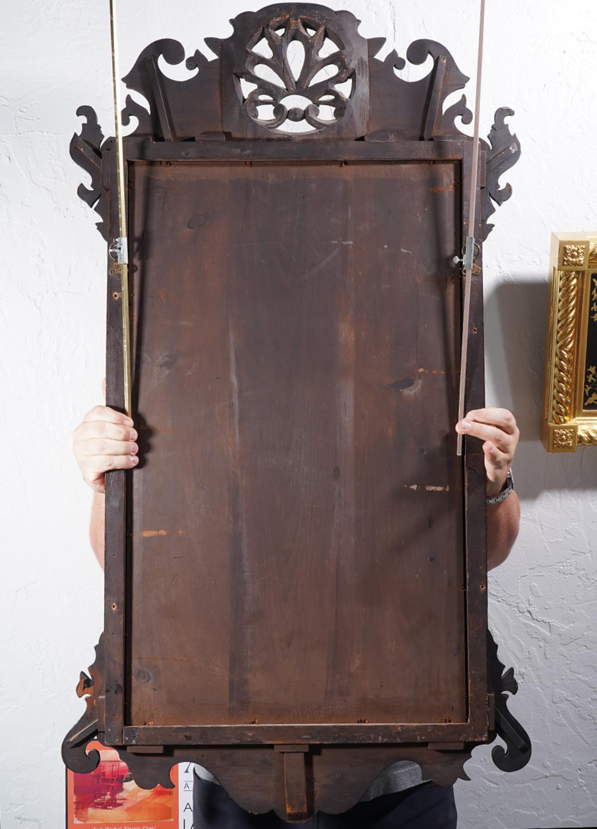 18th Century English George II Fret Carved Mahogany and Parcel Gilt Wall Mirror 2