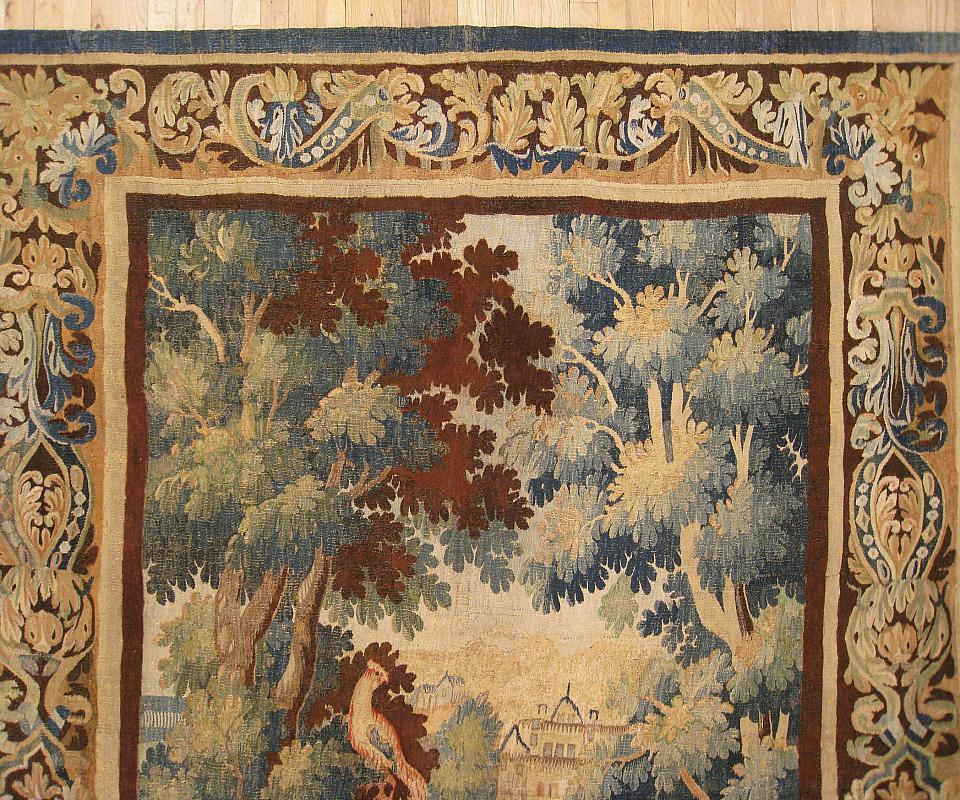 Flemish Verdure Landscape Tapestry, with Exotic Birds in a Lush Setting In Good Condition For Sale In New York, NY