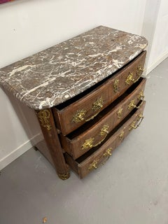 18th Cent French L XIV Commode Marble Top Exotic Wood Veneer original hardwares
