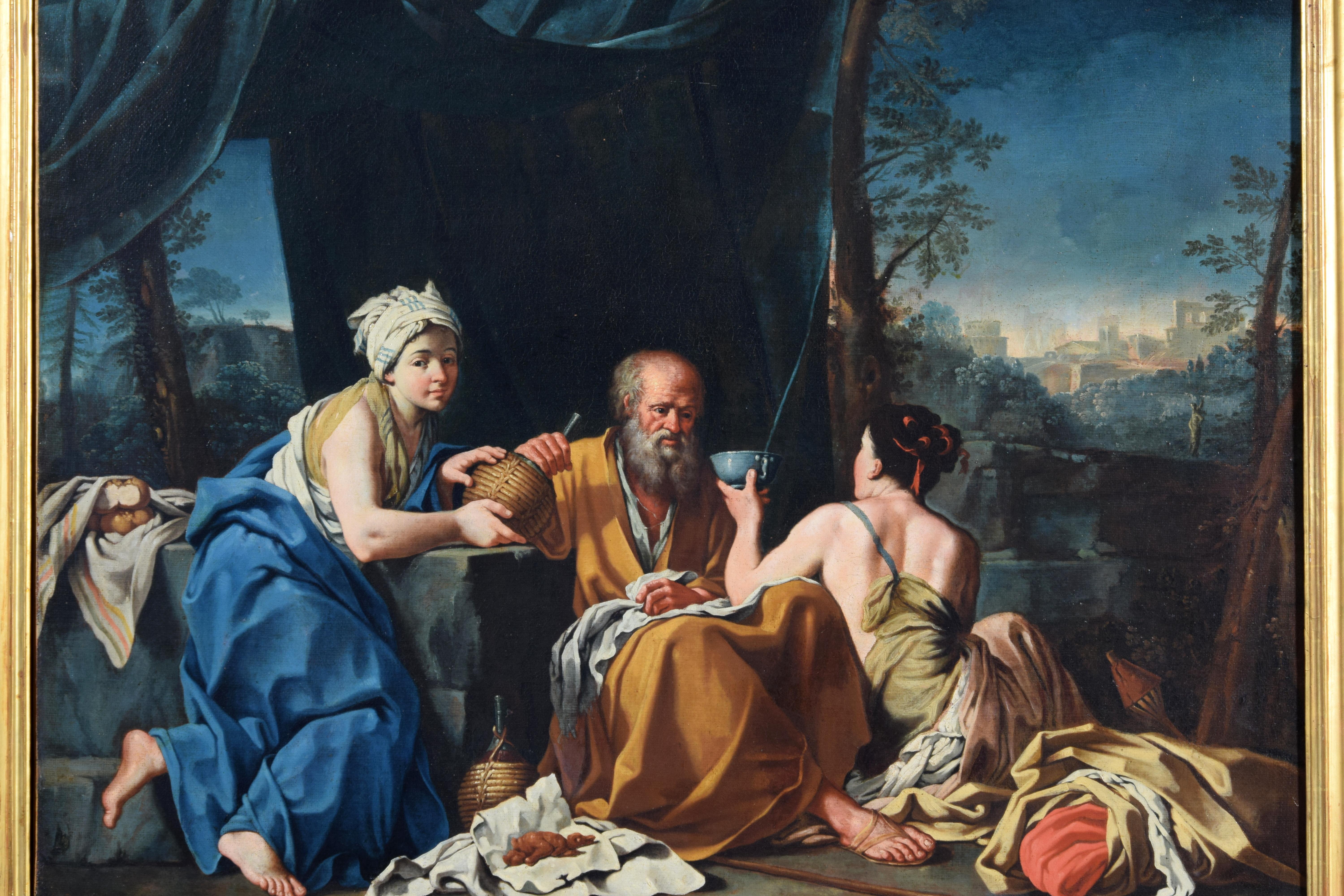 XVIIIe siècle, peinture italienne, Loth et les filles, attribuée à Giuseppe Gambarini en vente 5