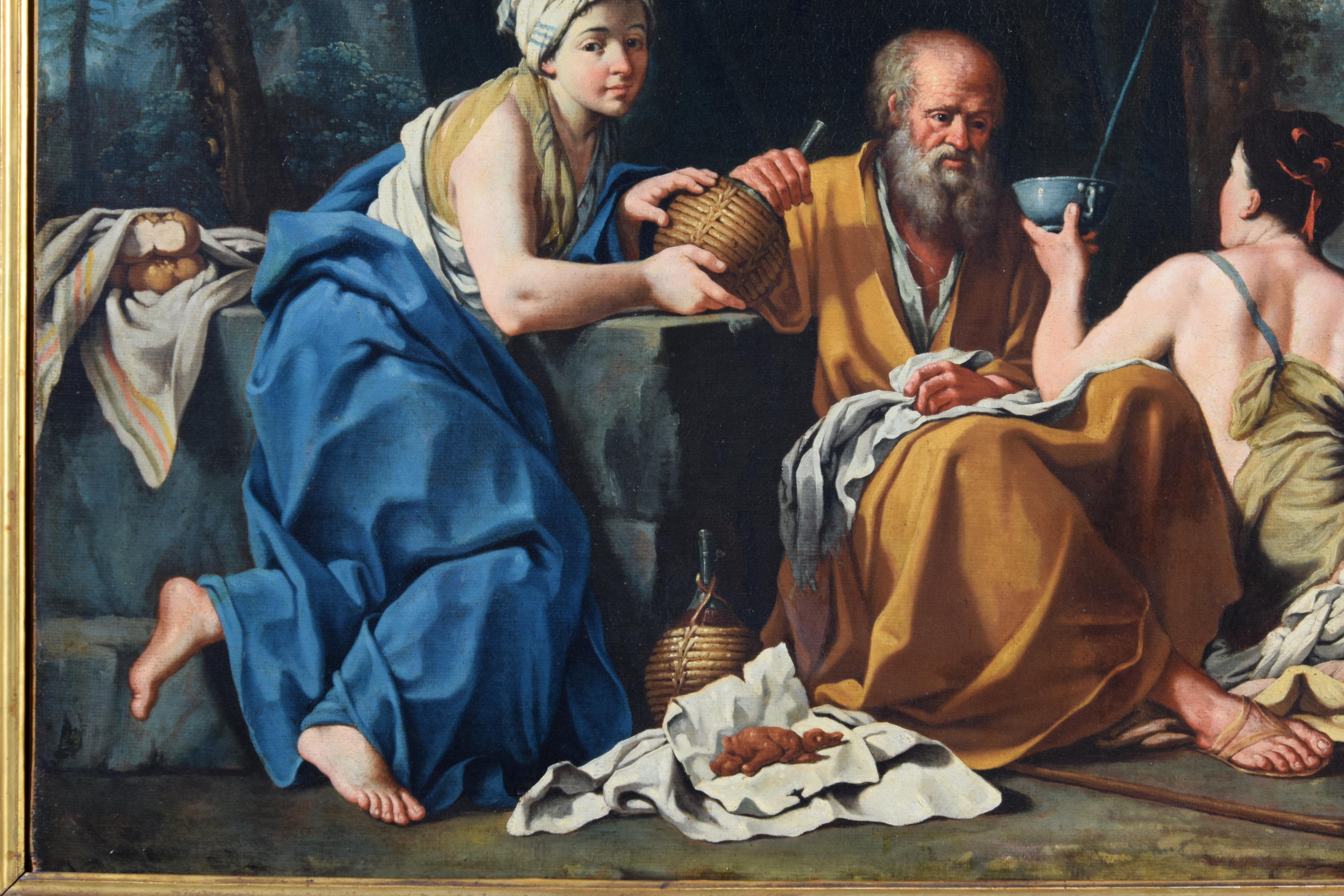 XVIIIe siècle, peinture italienne, Loth et les filles, attribuée à Giuseppe Gambarini en vente 7