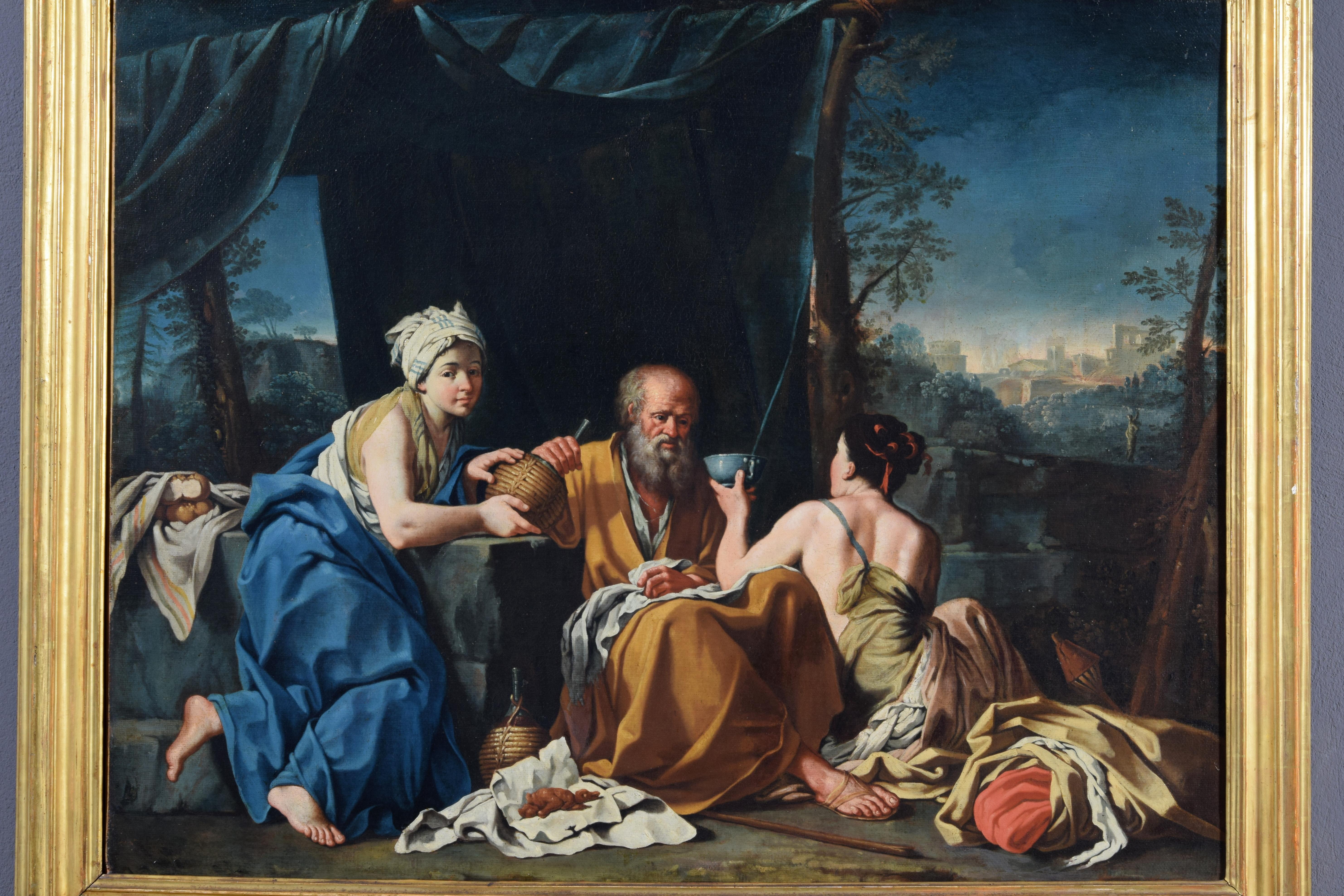XVIIIe siècle, peinture italienne, Loth et les filles, attribuée à Giuseppe Gambarini en vente 10