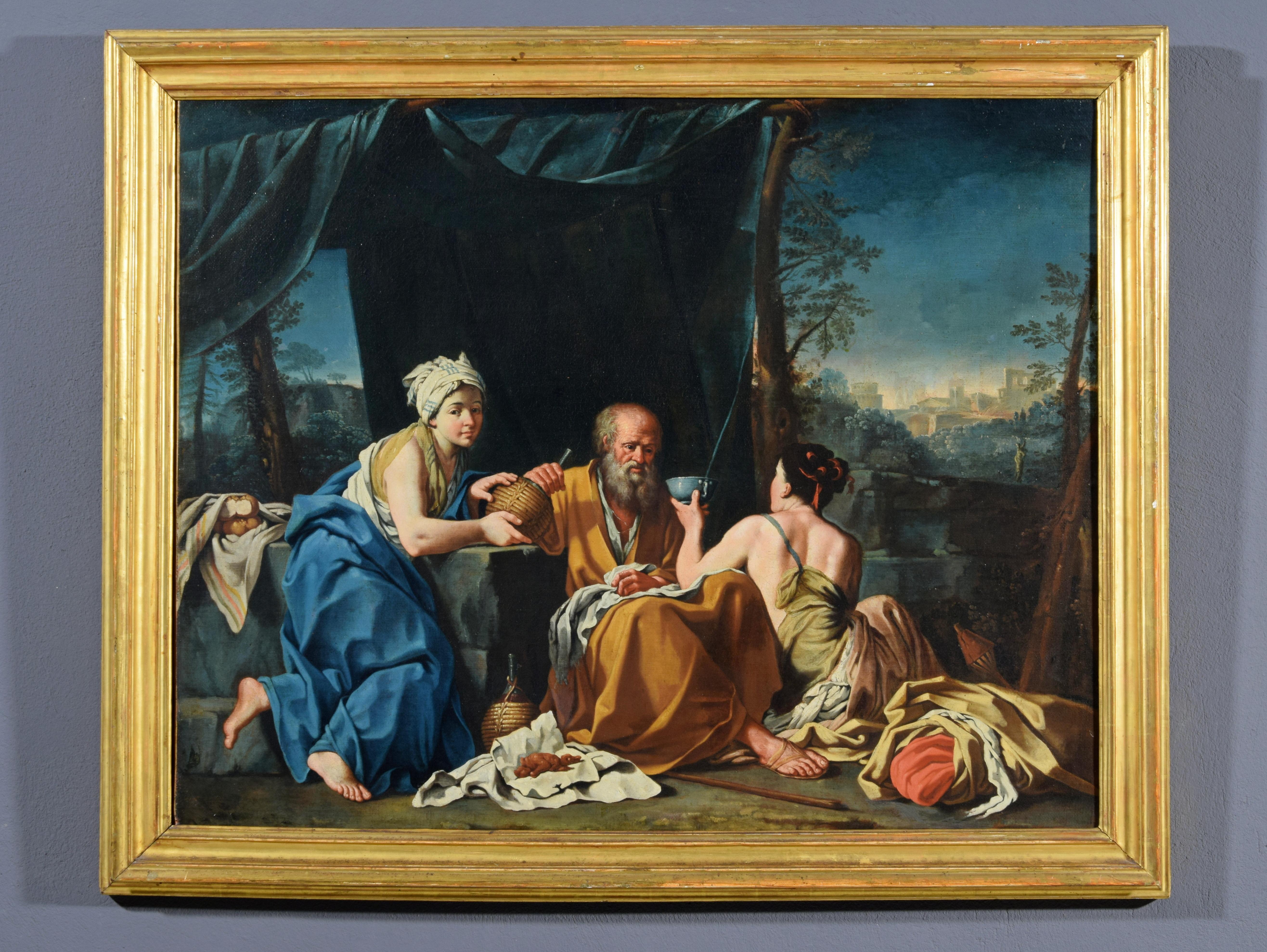 Giuseppe Gambarini (Bologne, 17 mars 1680 - Casalecchio di Reno, 11 septembre 1725) 
Loth et ses filles

Huile sur toile ; Dimensions : cm H 73 x L 93 ; cadre H 88 x L 108 x P 5,5

Le tableau, d'une grande qualité picturale, représente la scène